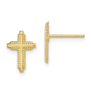 10K Yellow Gold Polished Cross Post Earrings