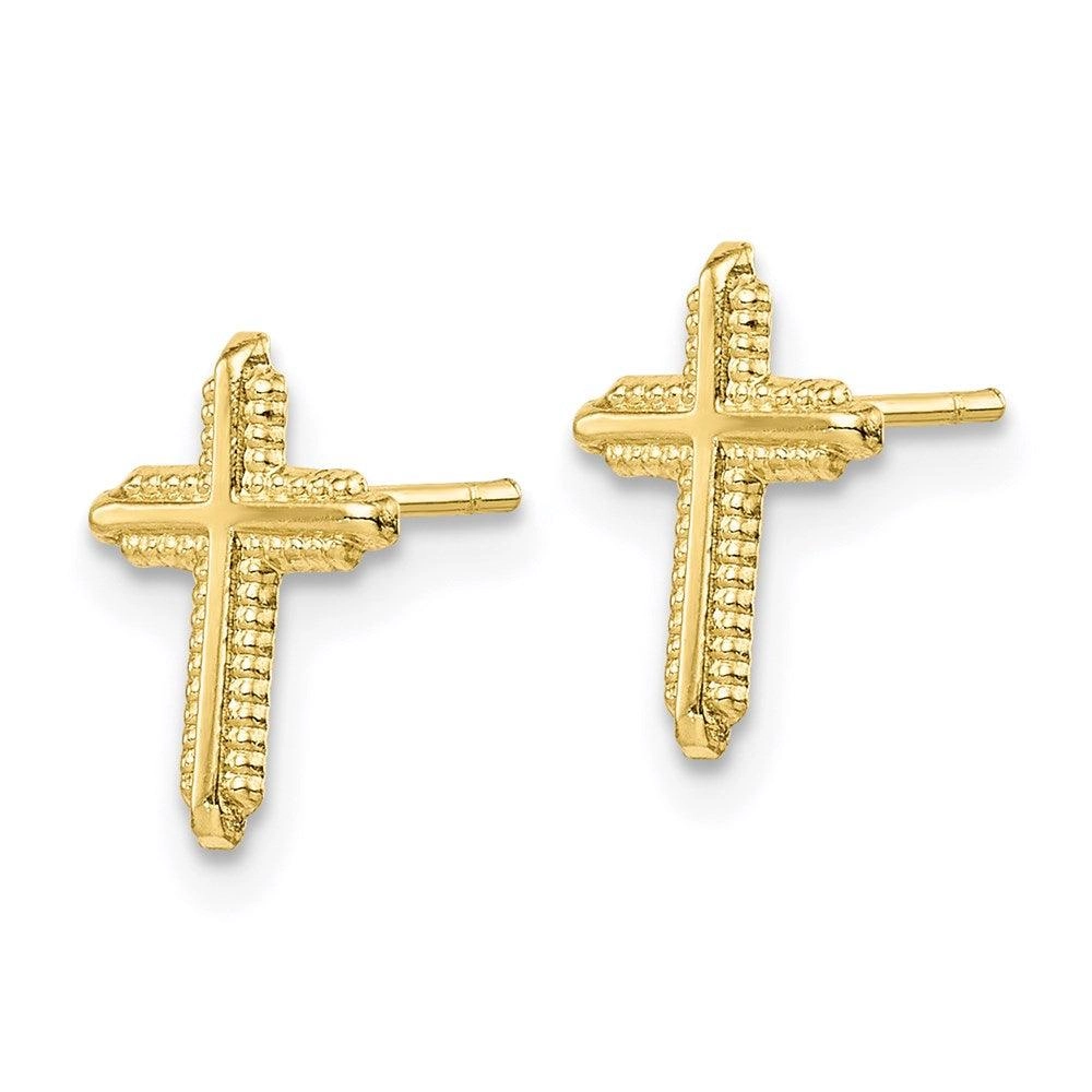 10K Yellow Gold Polished Cross Post Earrings