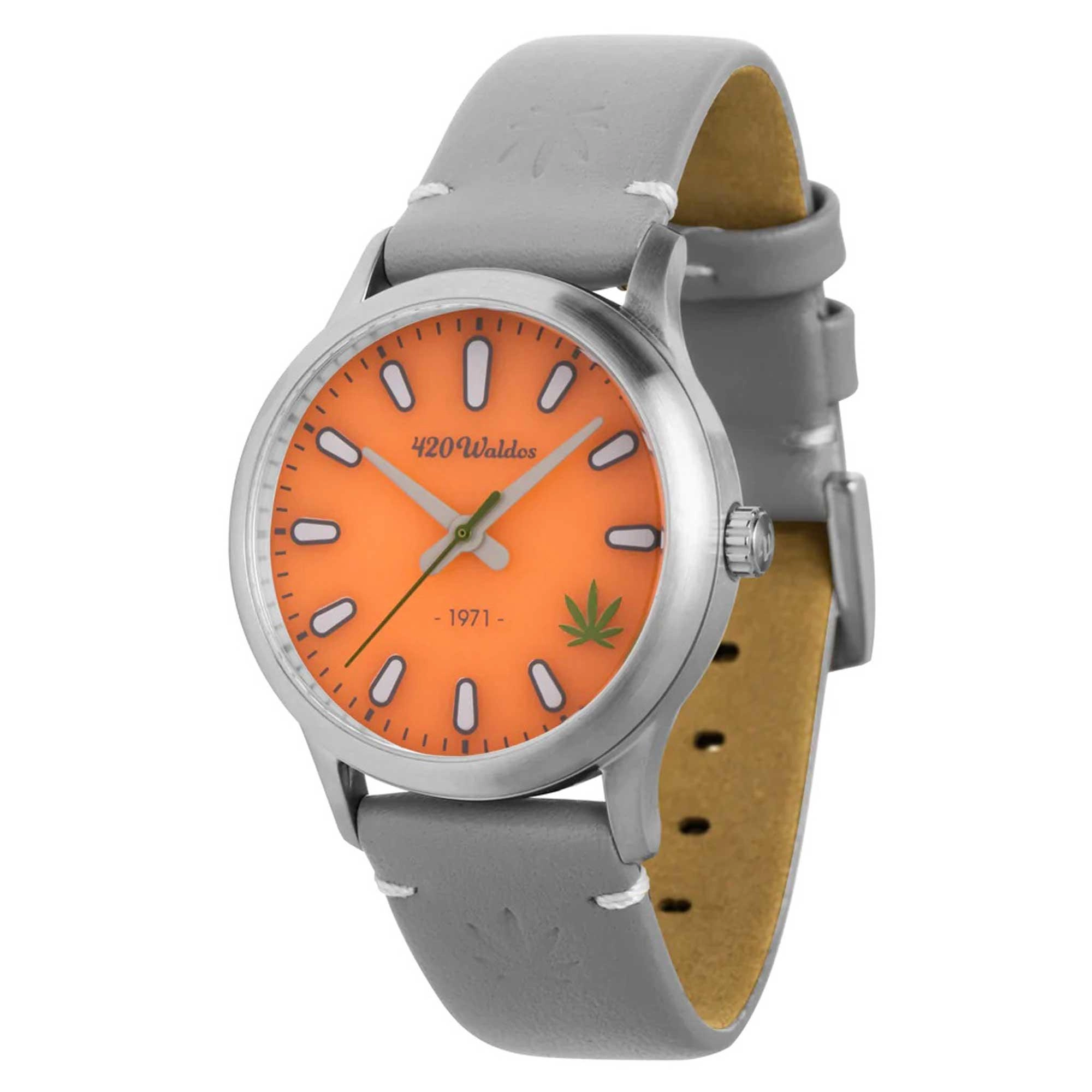 420Waldos Women's Quartz Watch - Mary Jane Orange Dial Genuine Leather Strap | W2015
