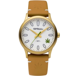 420Waldos Women's Watch - MaryJane White Illuminating Dial Brown Leather Strap | W2002