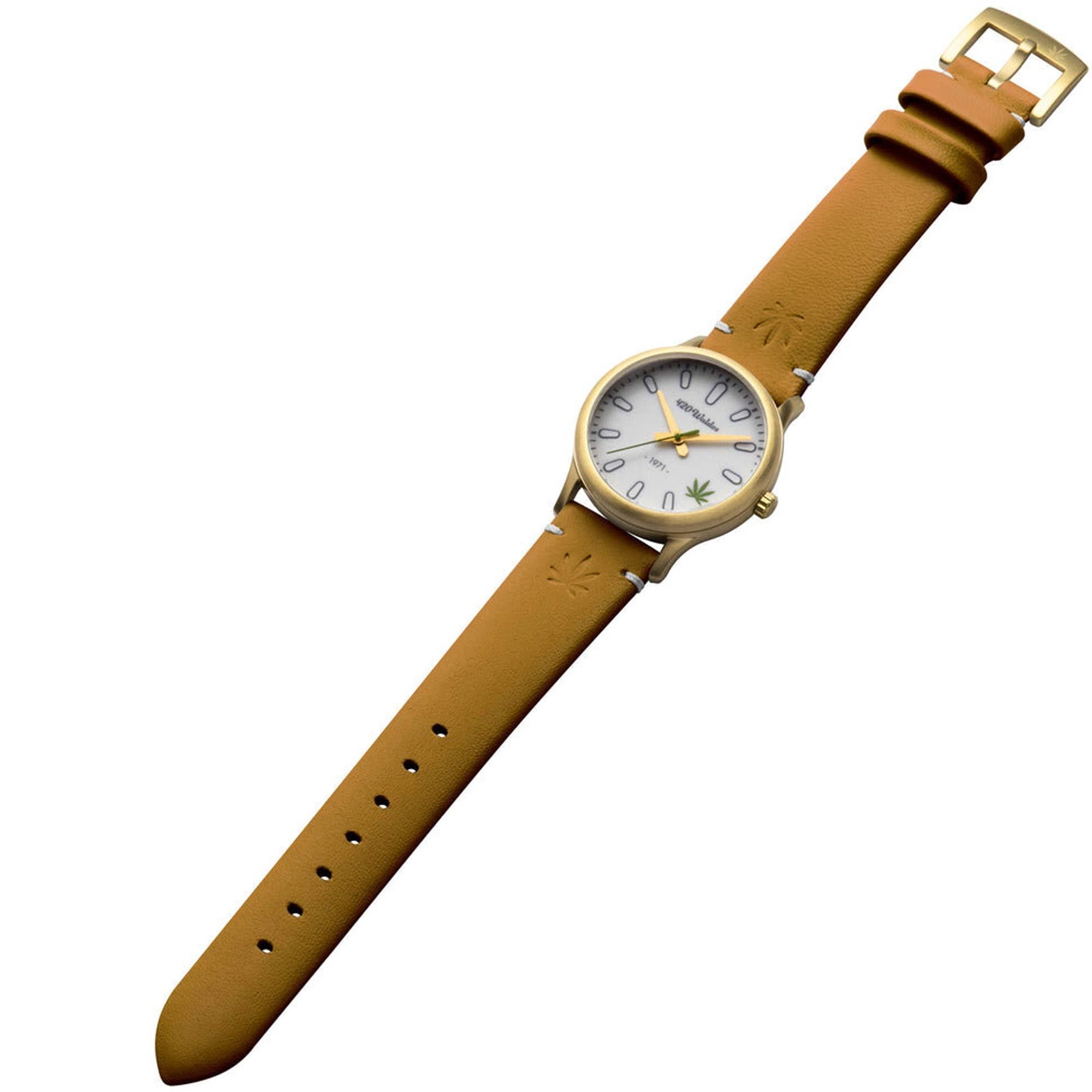 420Waldos Women's Watch - MaryJane White Illuminating Dial Brown Leather Strap | W2002