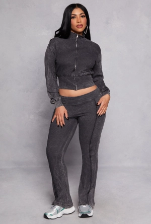 Acid Wash Pintuck Flare Pants