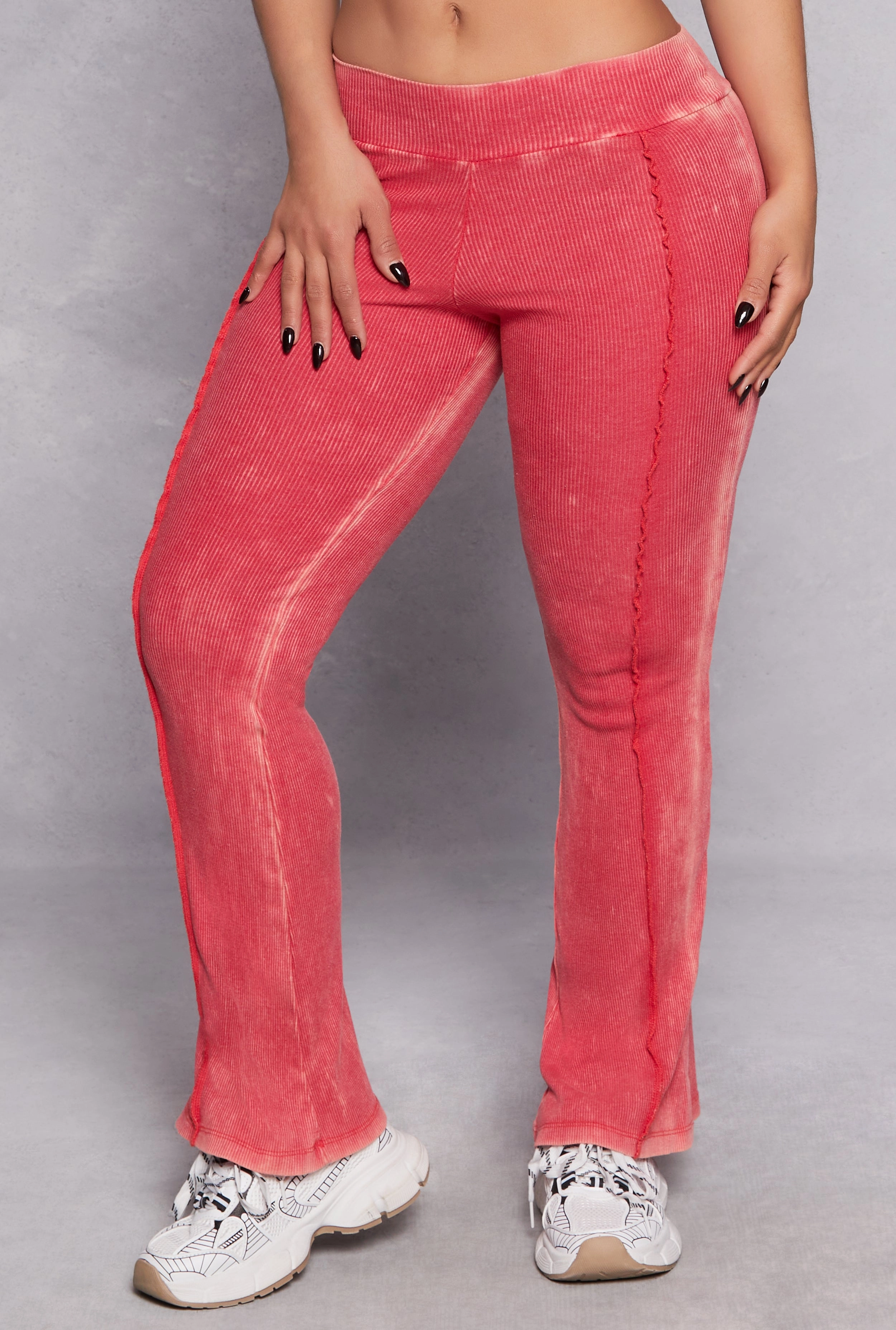 Acid Wash Pintuck Flare Pants