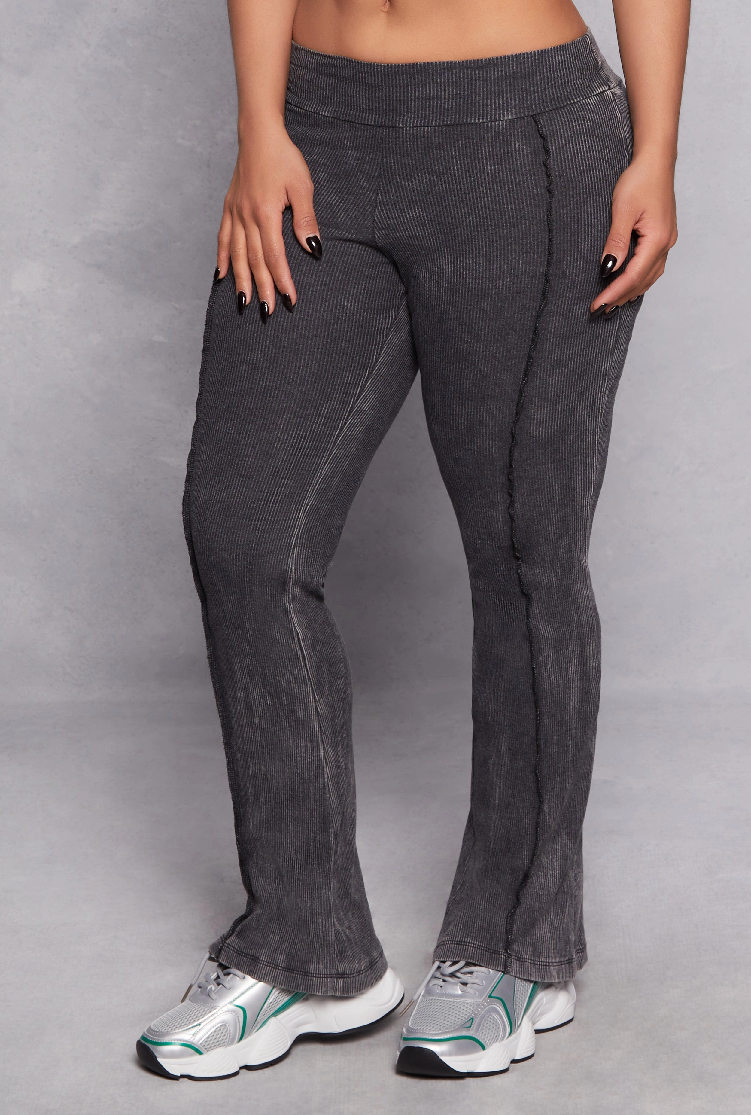 Acid Wash Pintuck Flare Pants