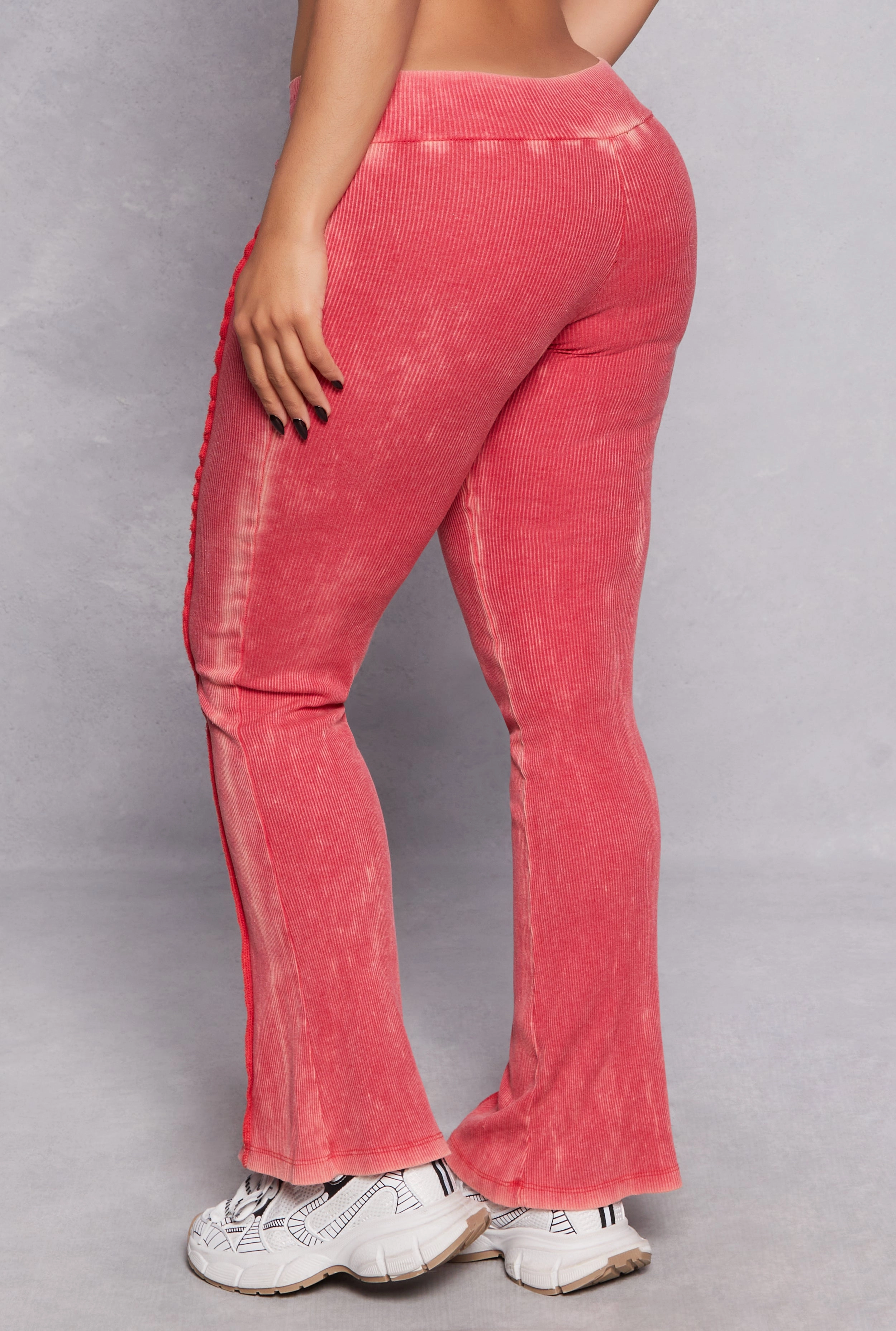 Acid Wash Pintuck Flare Pants