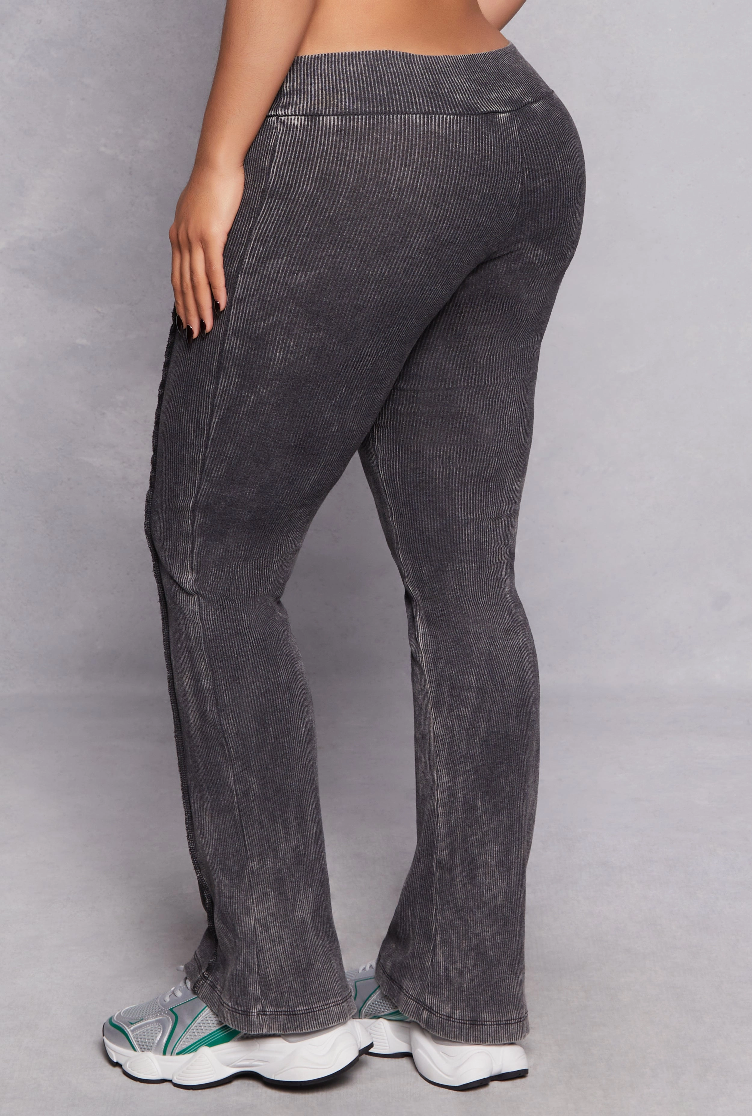 Acid Wash Pintuck Flare Pants