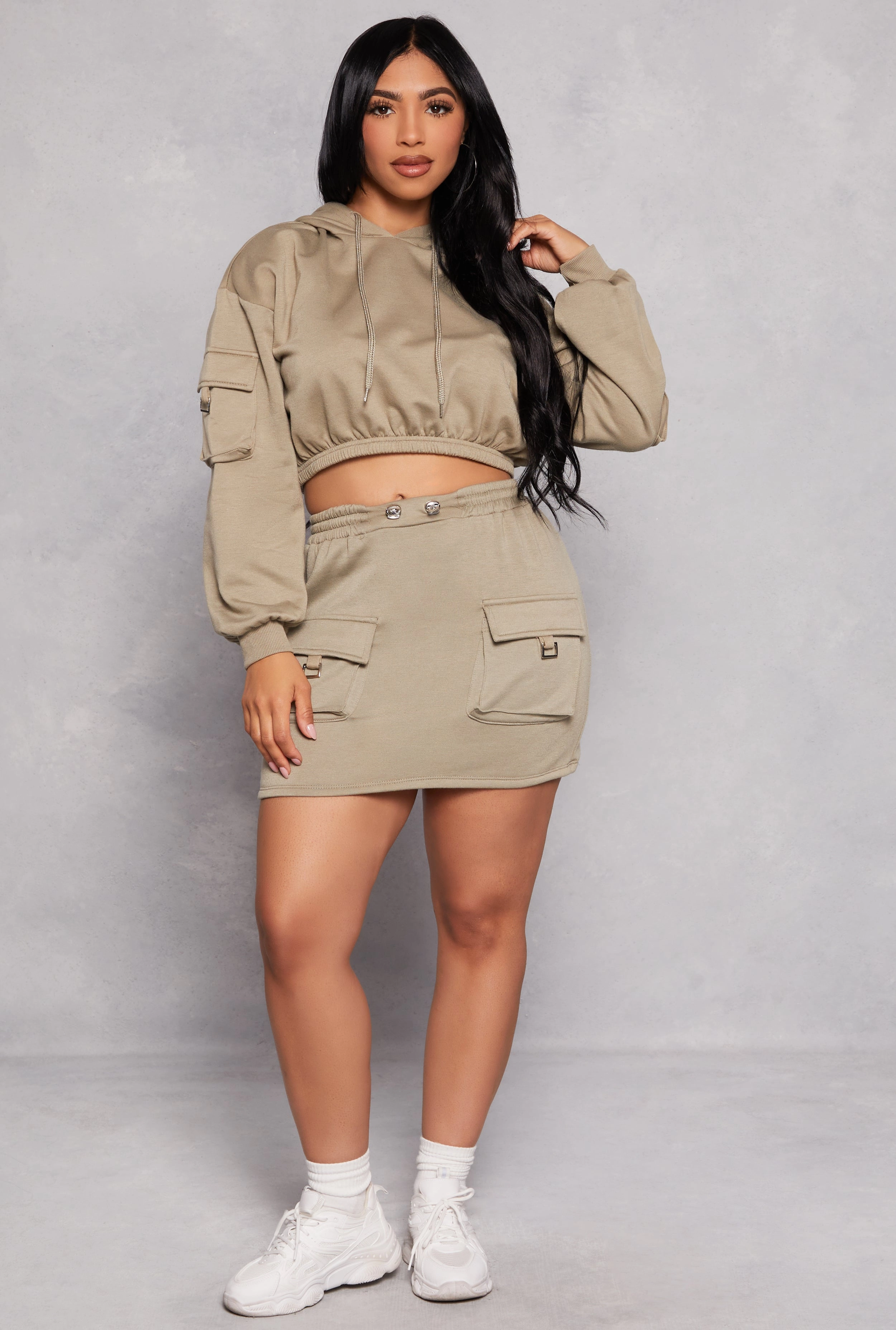 Almost Famous Cargo Pocket Cropped Hoodie