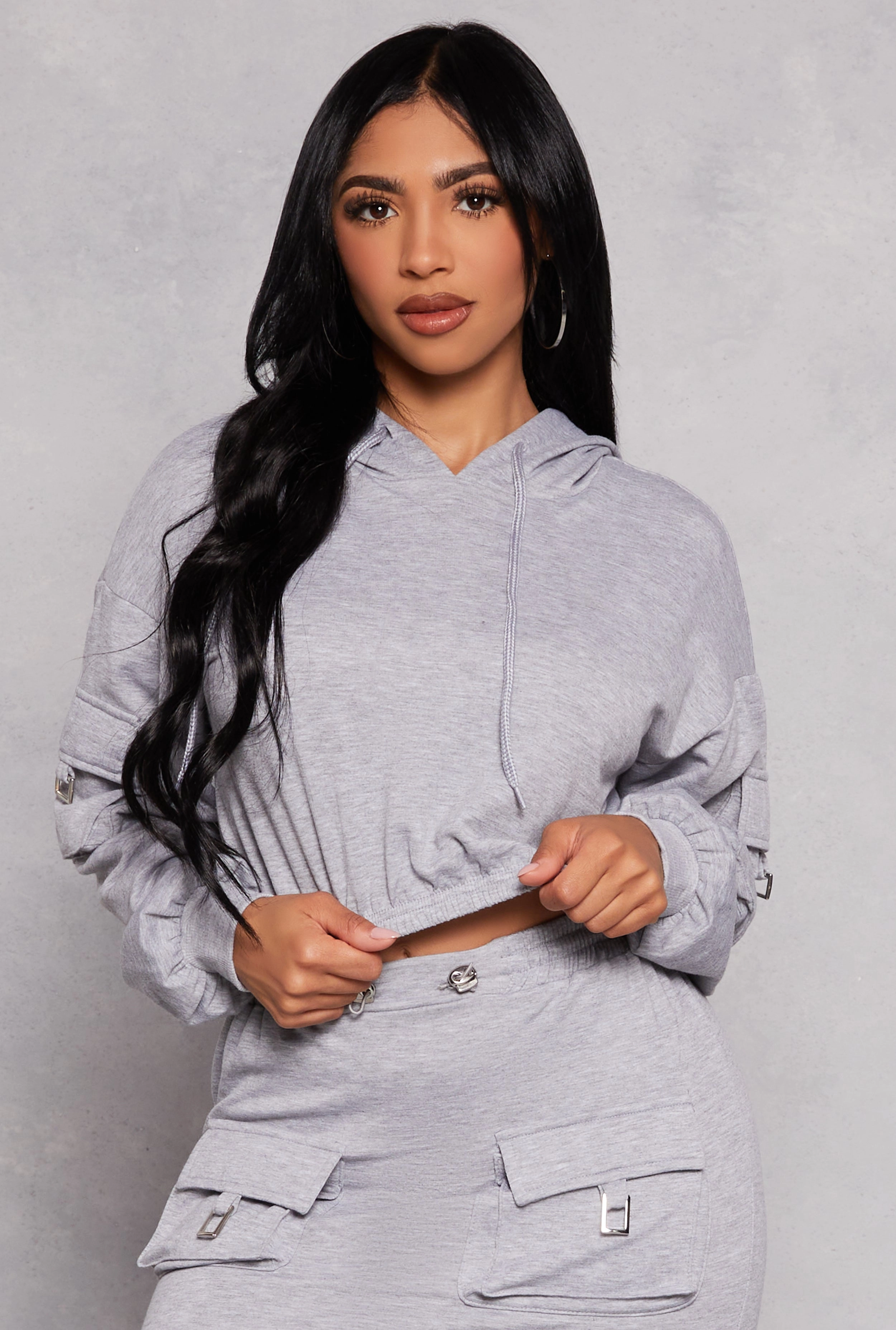 Almost Famous Cargo Pocket Cropped Hoodie