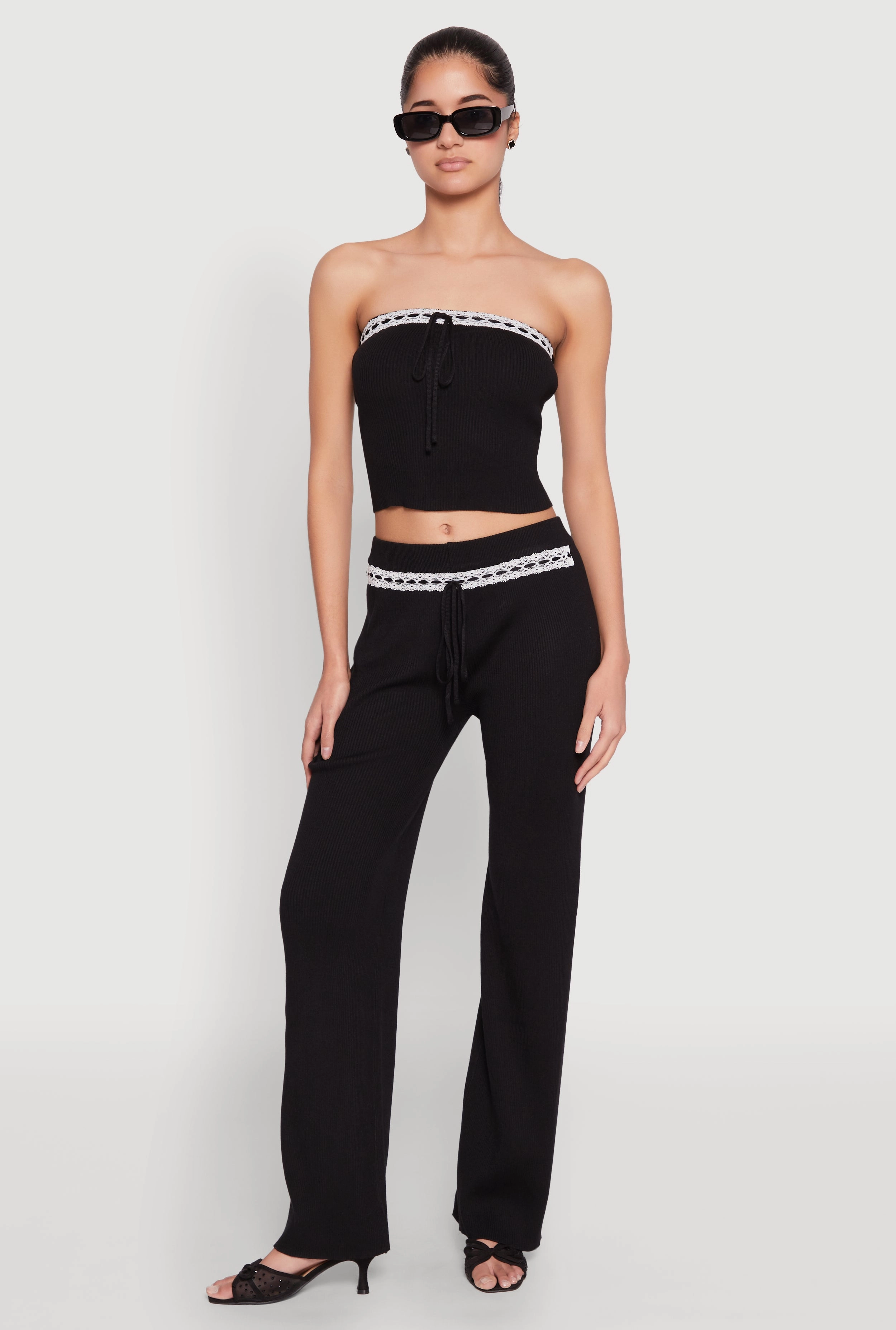 Almost Famous Drawstring Lace Trim Tube Top