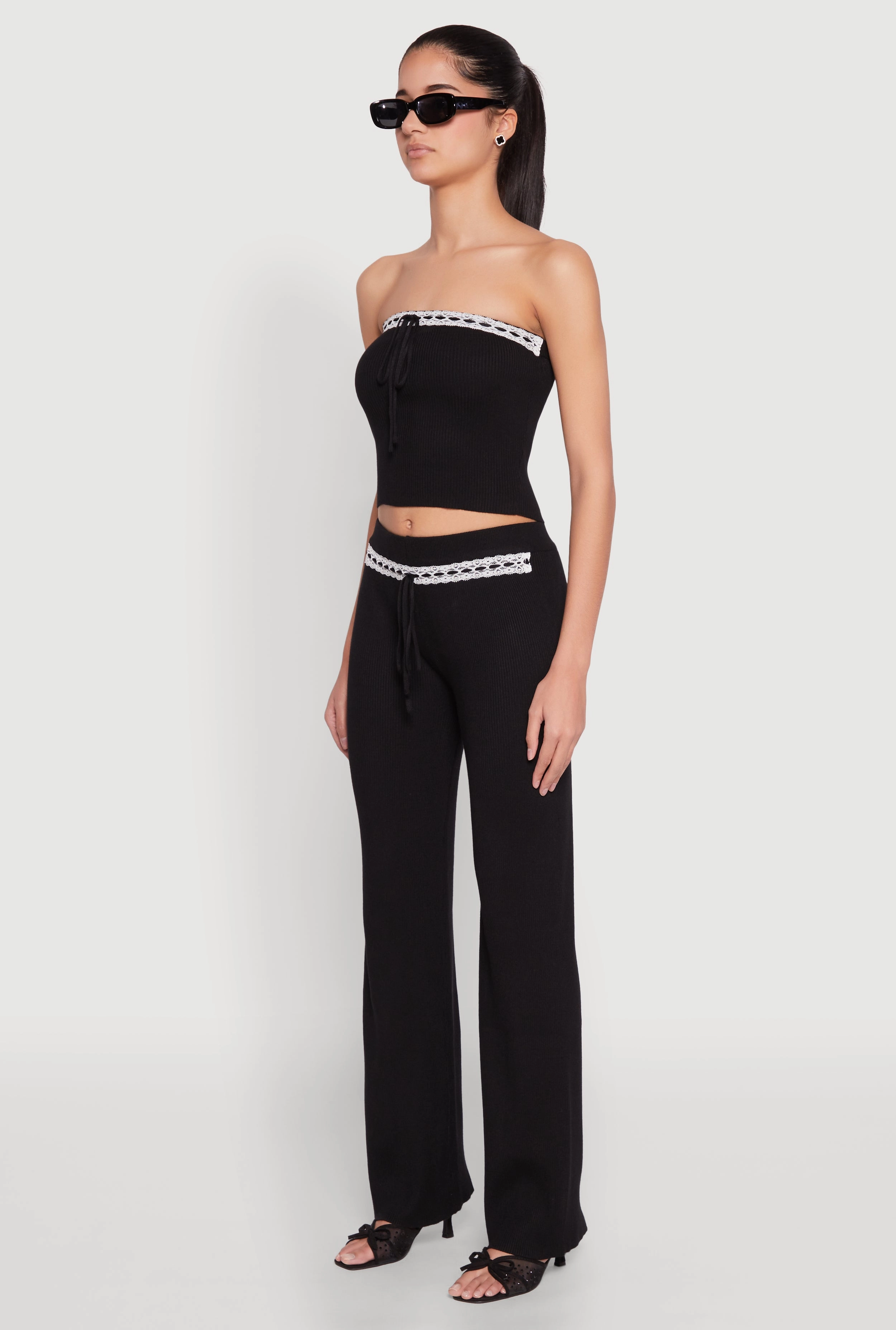 Almost Famous Drawstring Lace Trim Tube Top