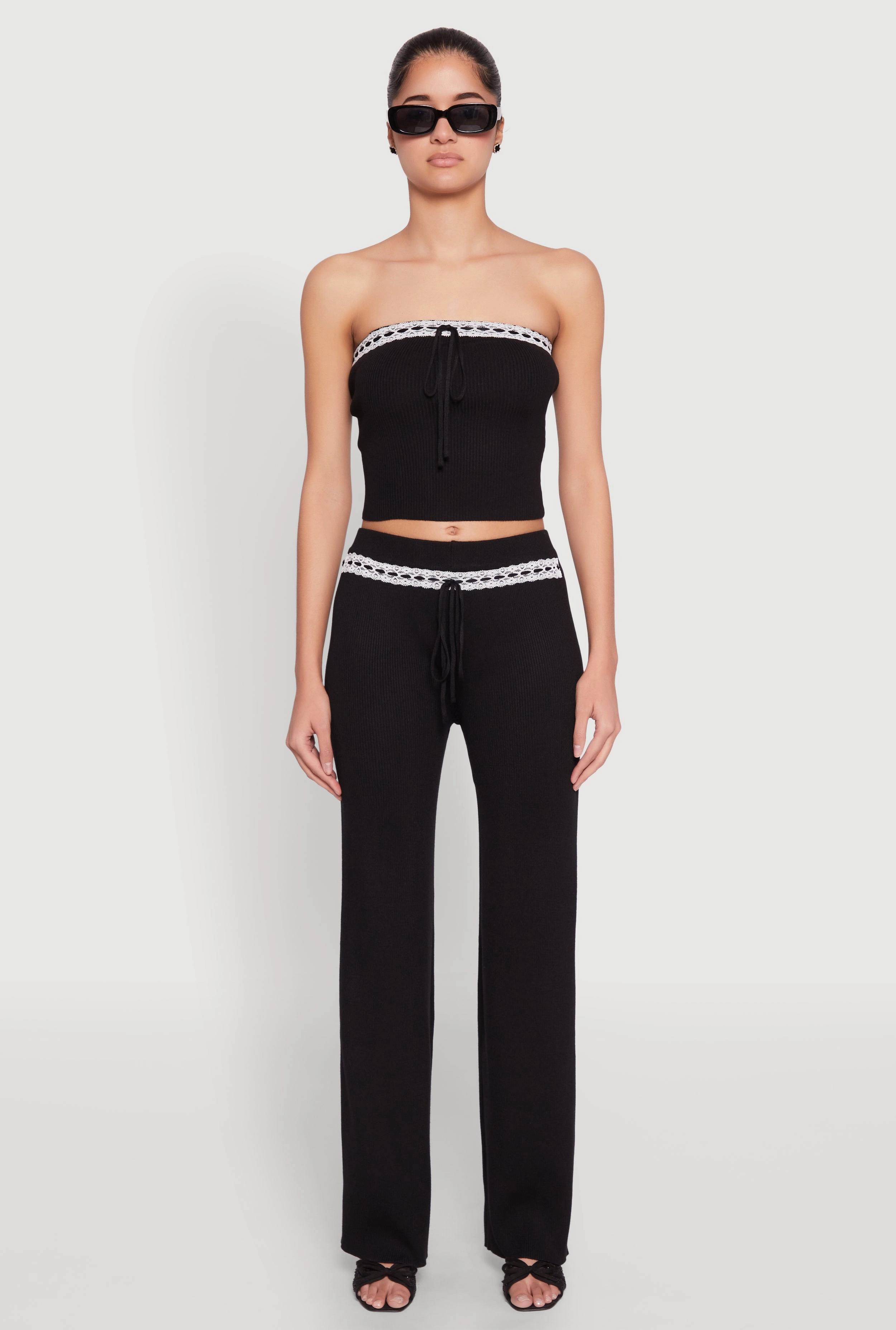 Almost Famous Drawstring Lace Trim Tube Top