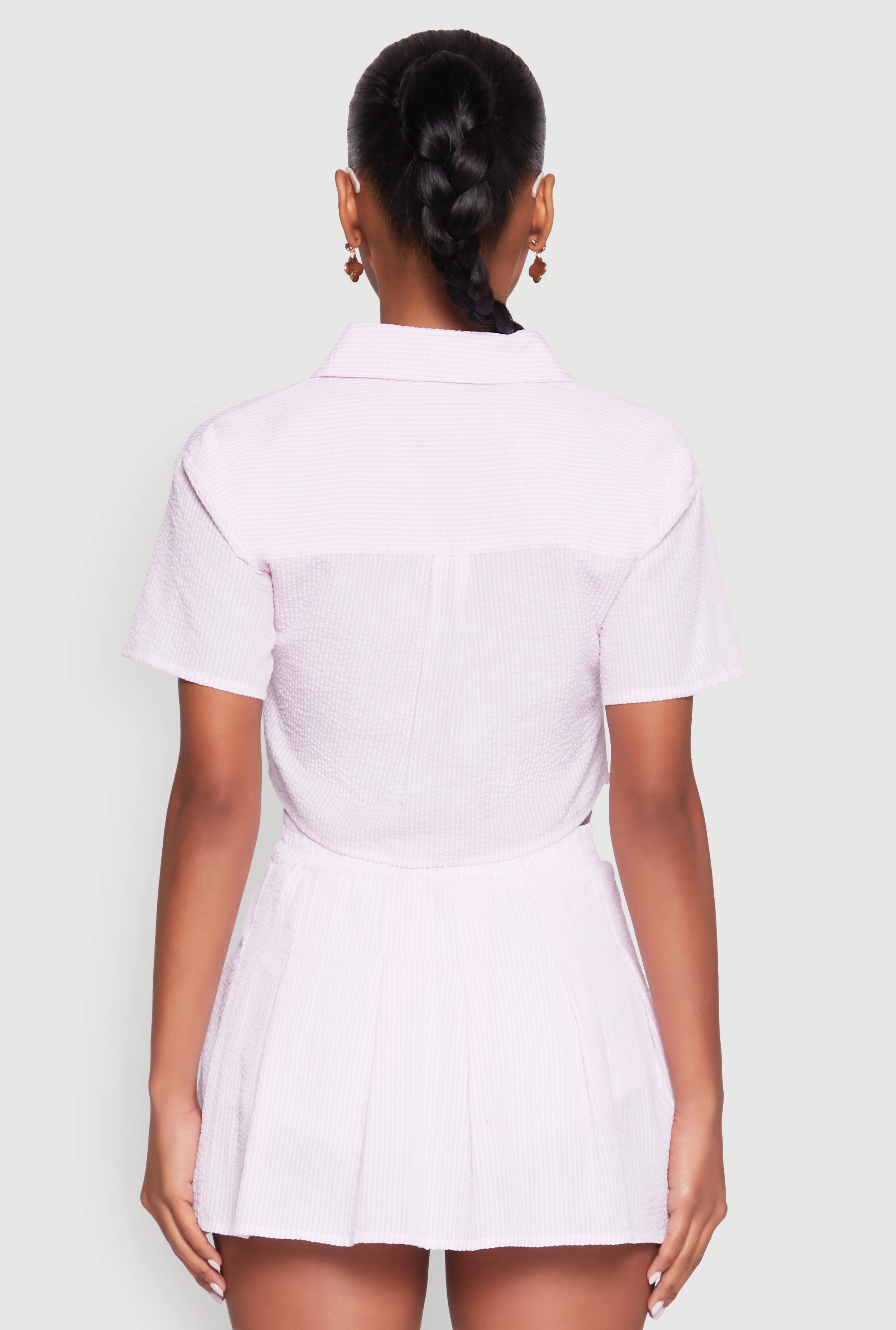 Almost Famous Striped Seersucker Cropped Shirt