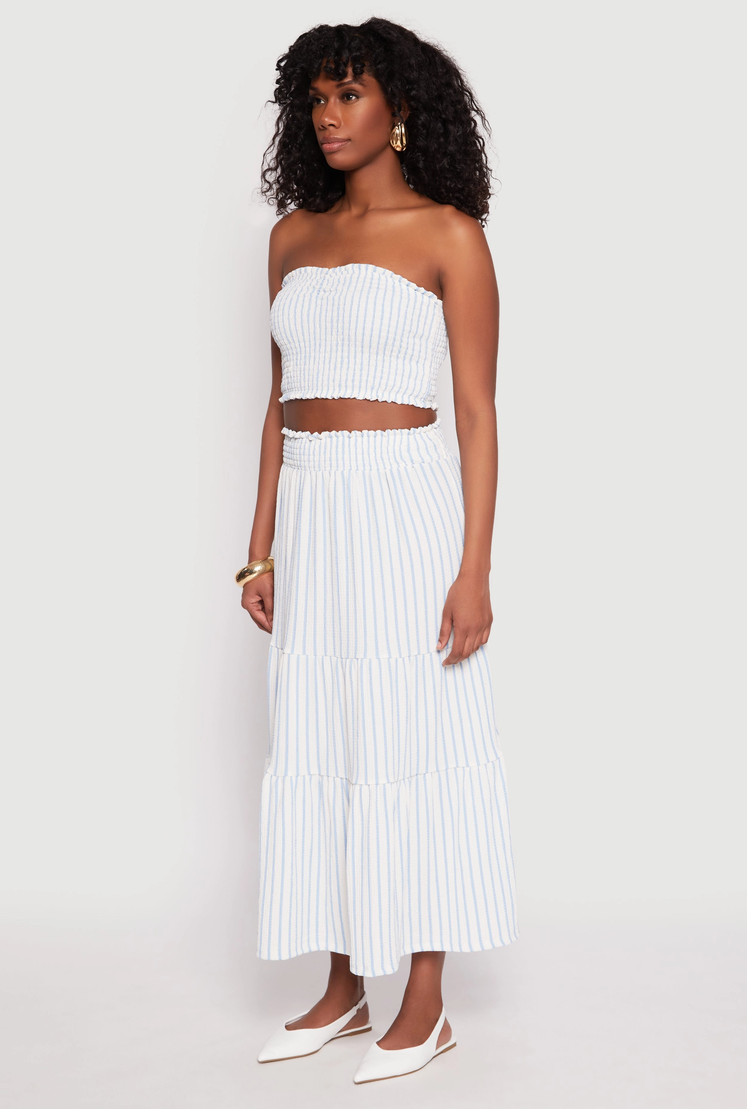Almost Famous Striped Smocked Tube Top