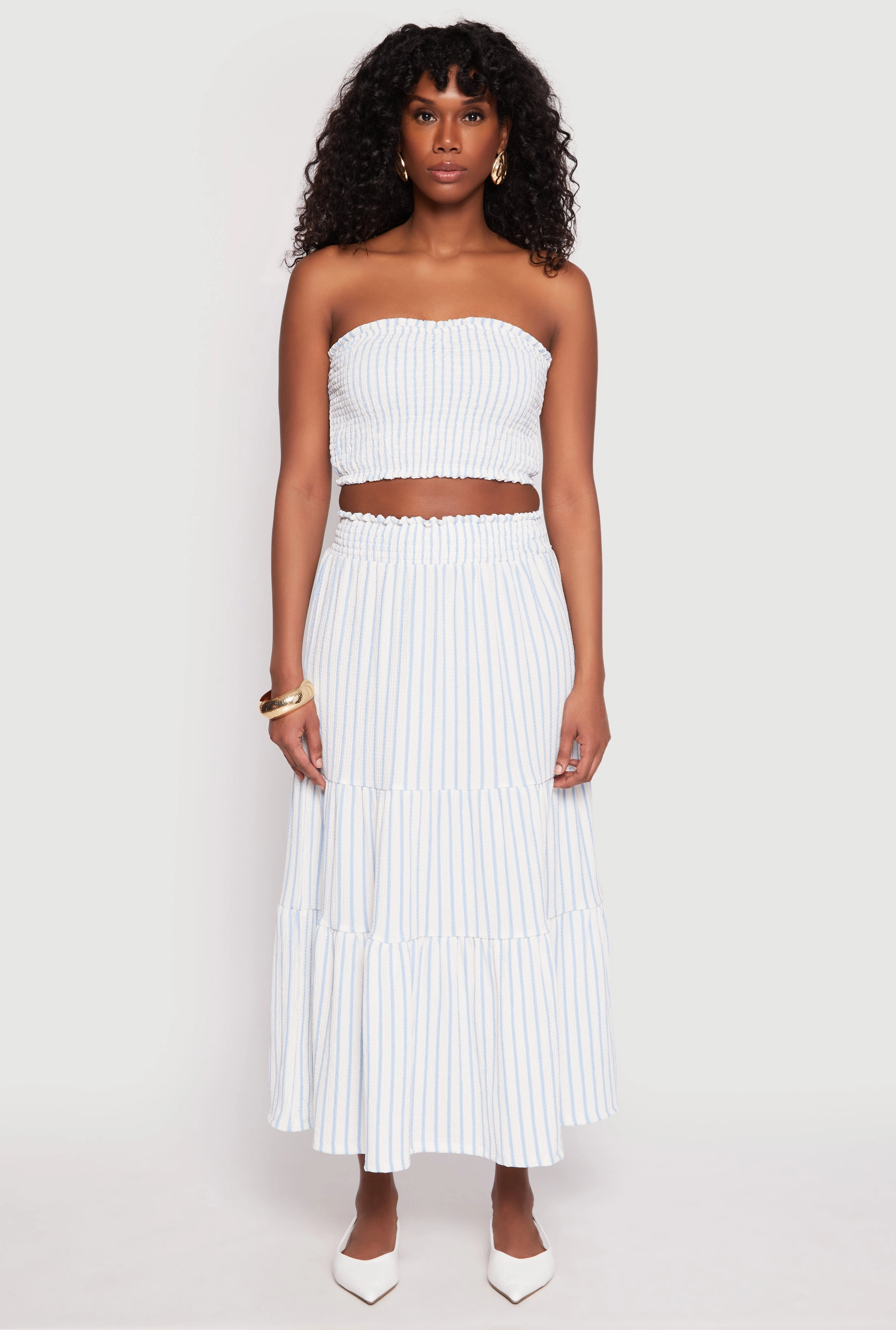 Almost Famous Striped Smocked Tube Top