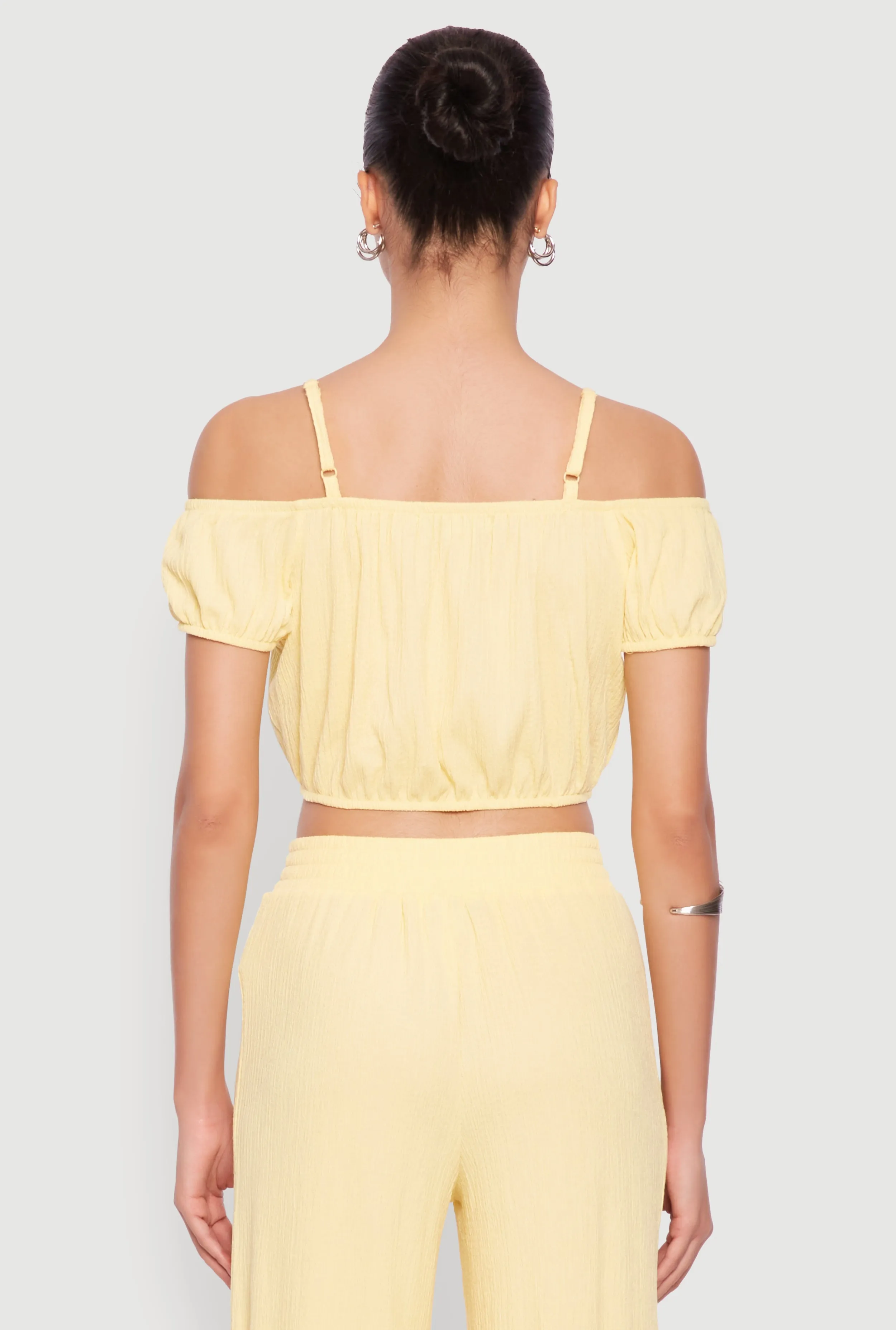 Almost Famous Textured Knit Cold Shoulder Crop Top