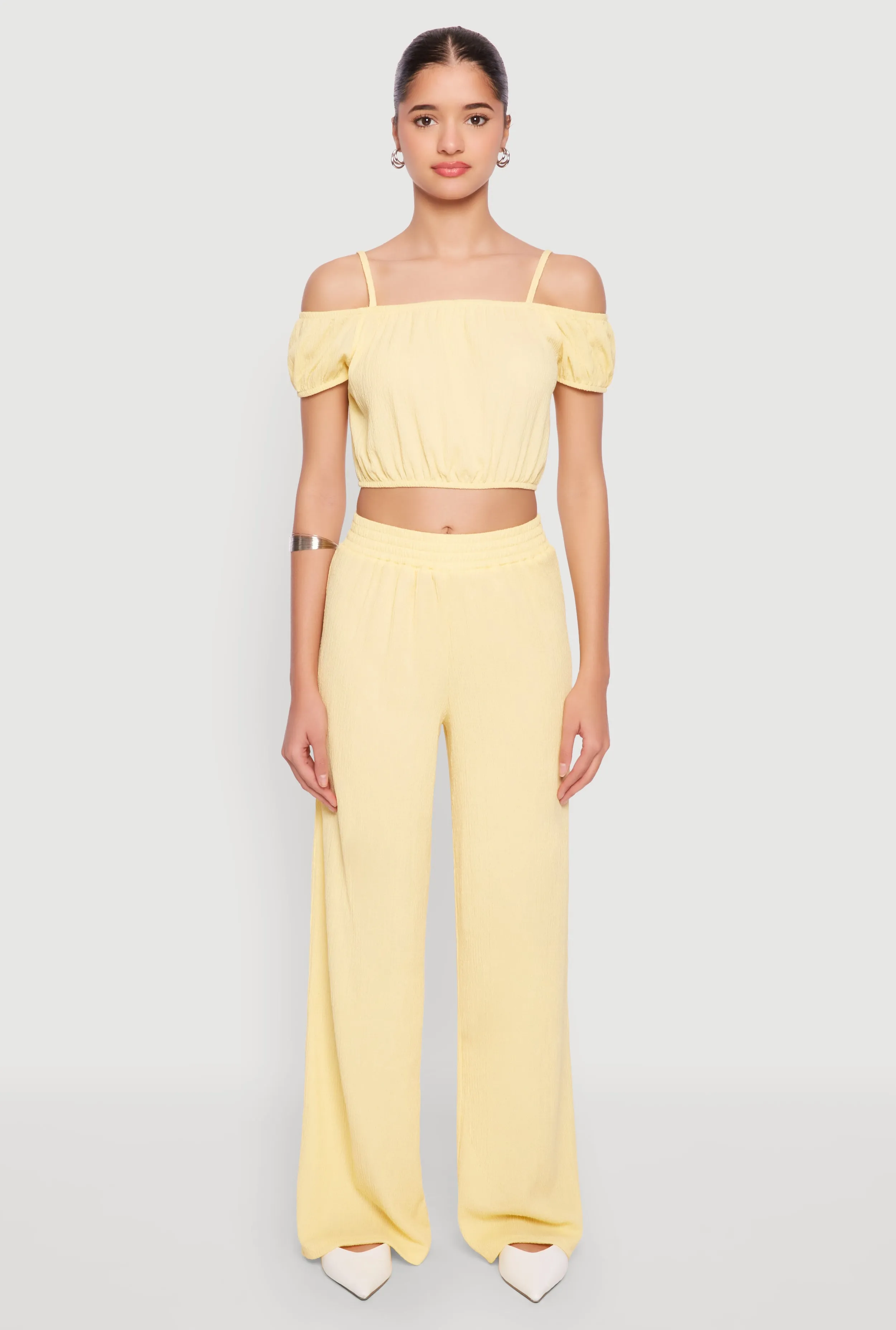 Almost Famous Textured Knit Cold Shoulder Crop Top