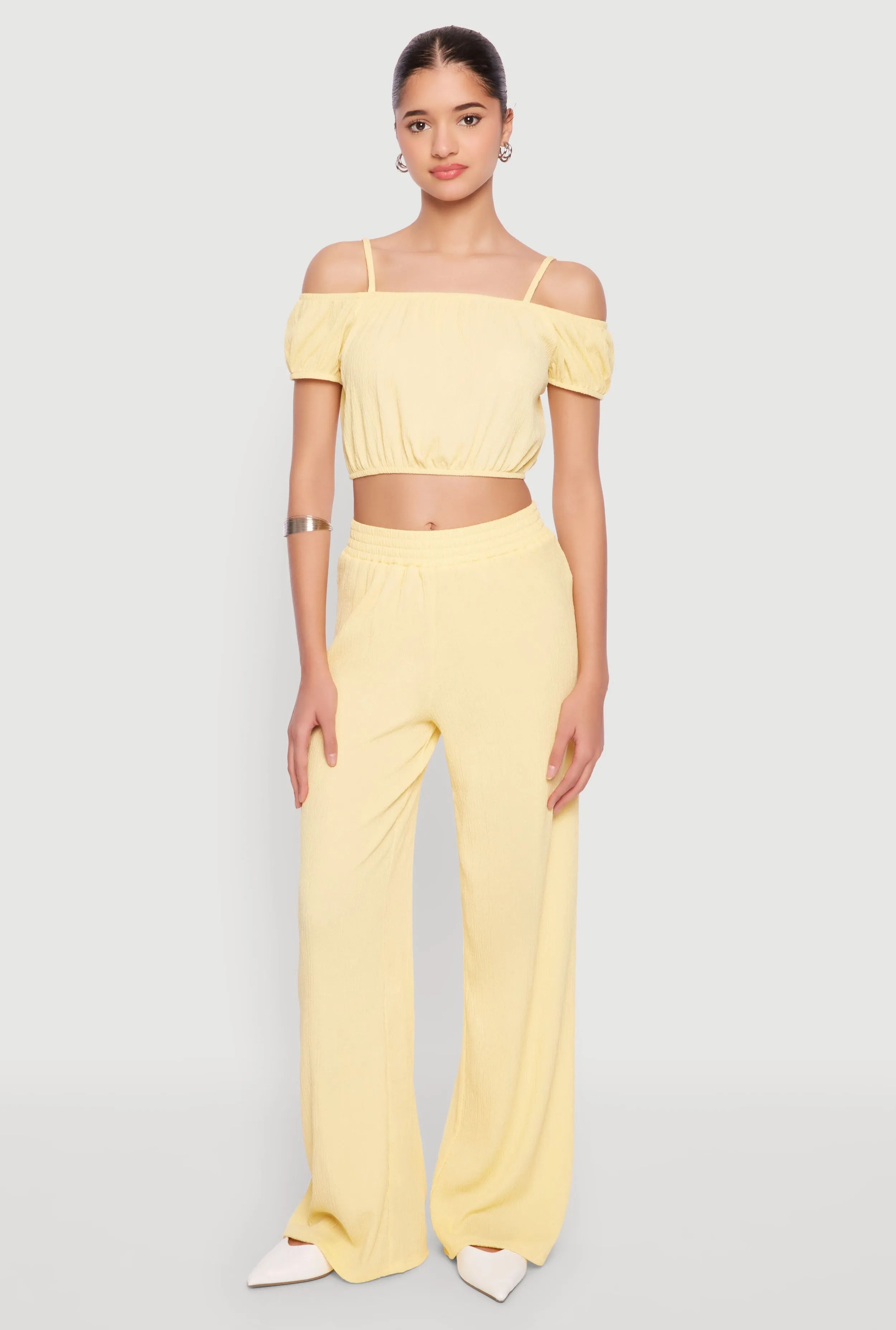 Almost Famous Textured Knit Cold Shoulder Crop Top