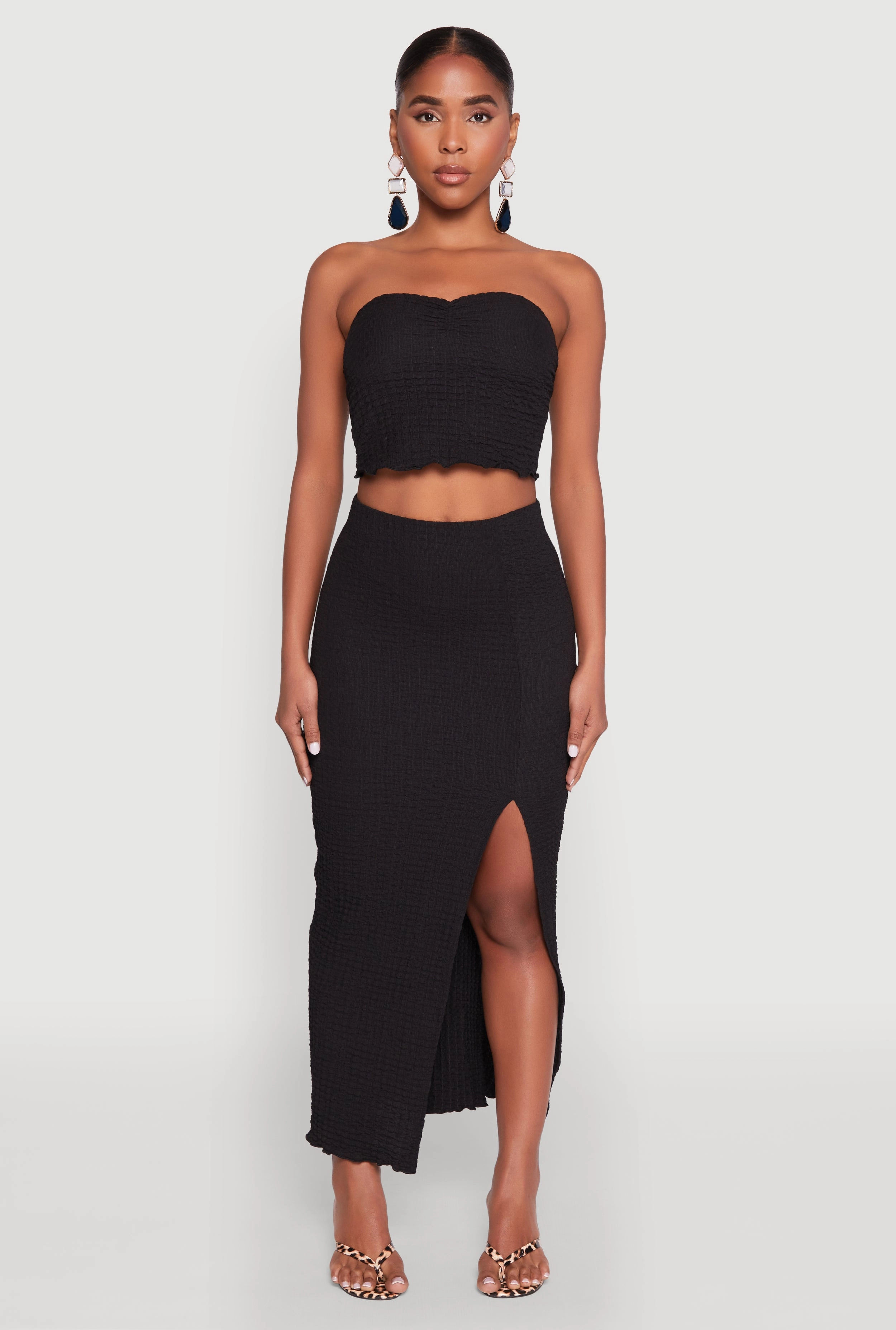 Almost Famous Textured Knit Side Slit Skirt