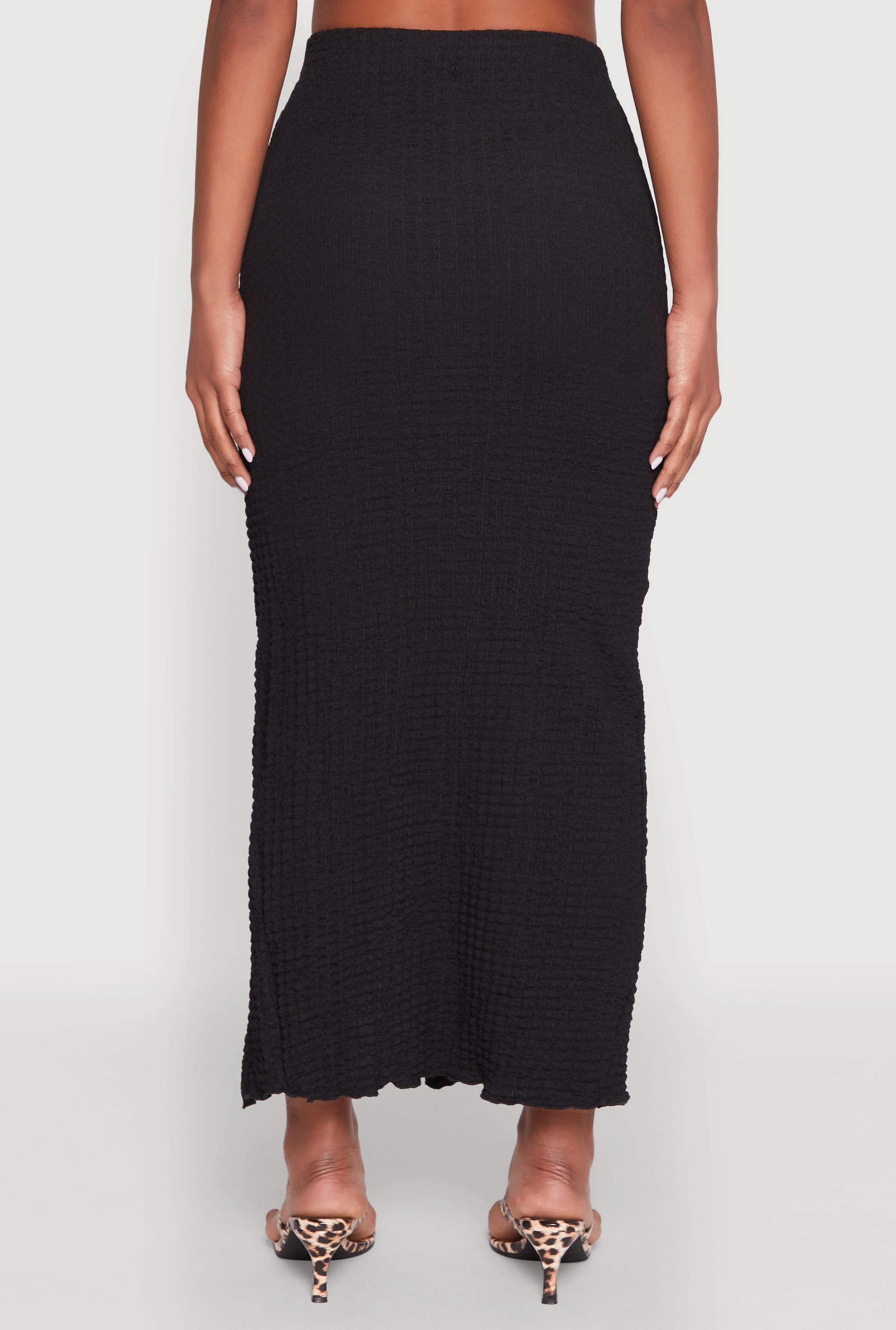 Almost Famous Textured Knit Side Slit Skirt