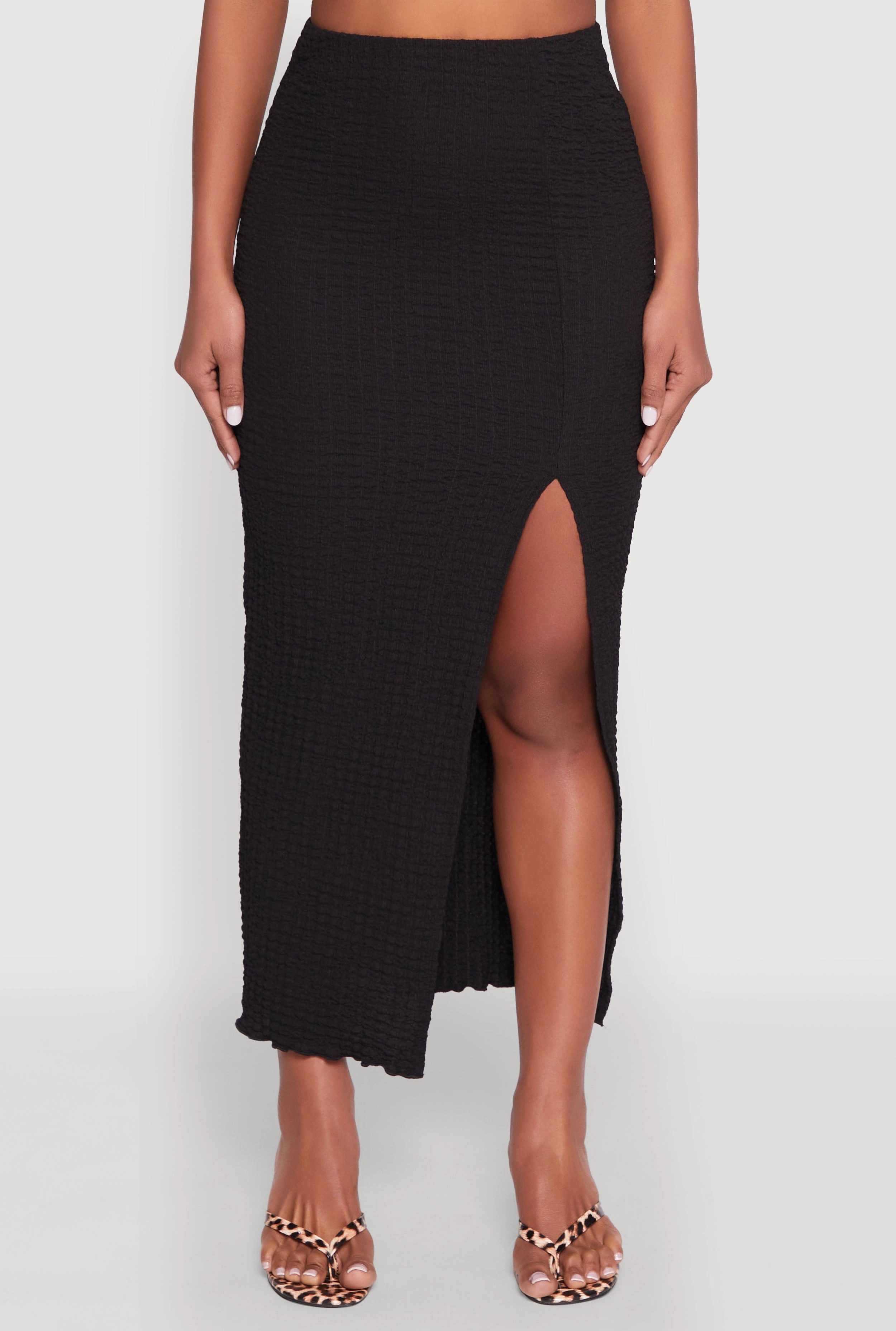 Almost Famous Textured Knit Side Slit Skirt