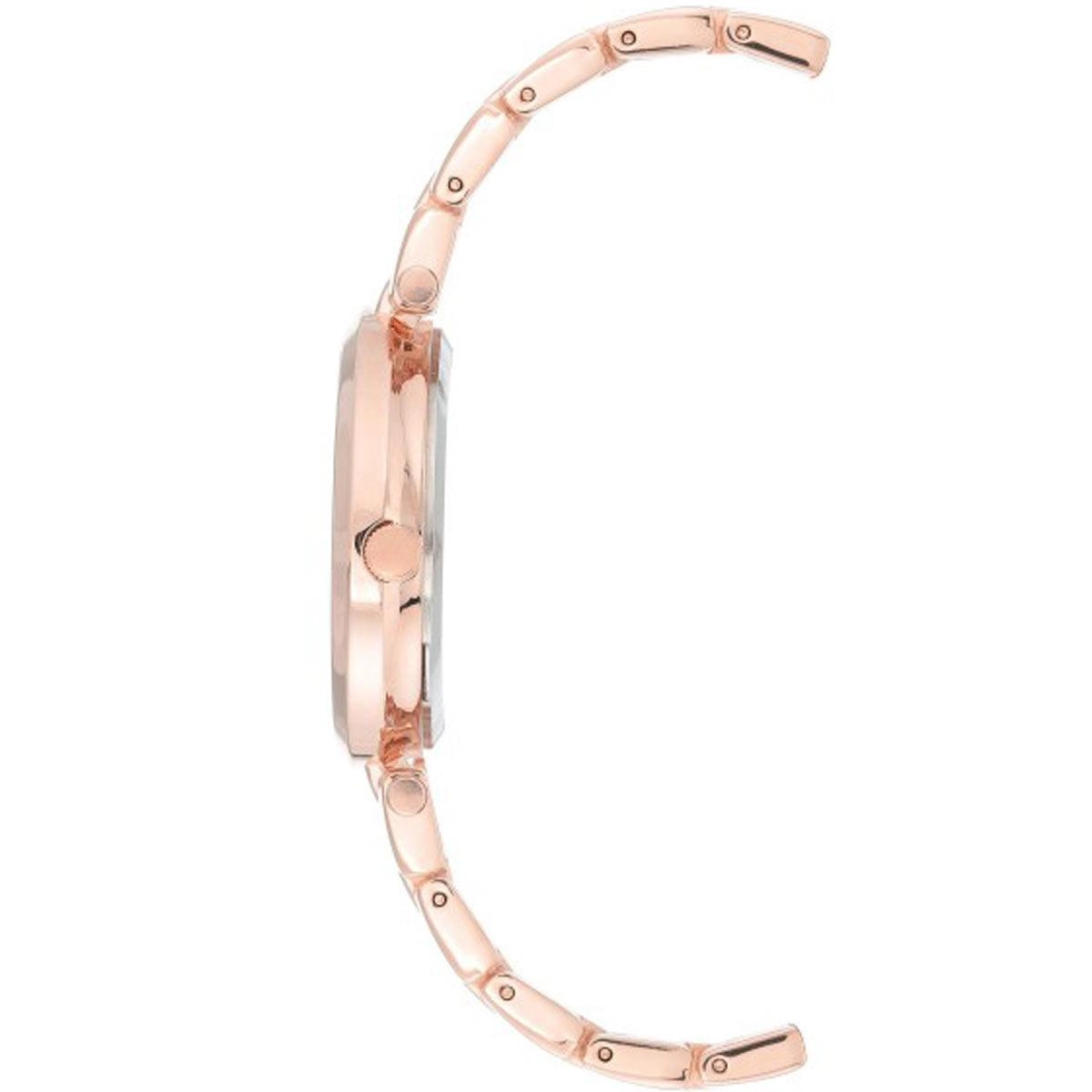 Anne Klein Women's Quartz Watch - Black Dial Rose Gold Tone Bracelet | 3046NVRG