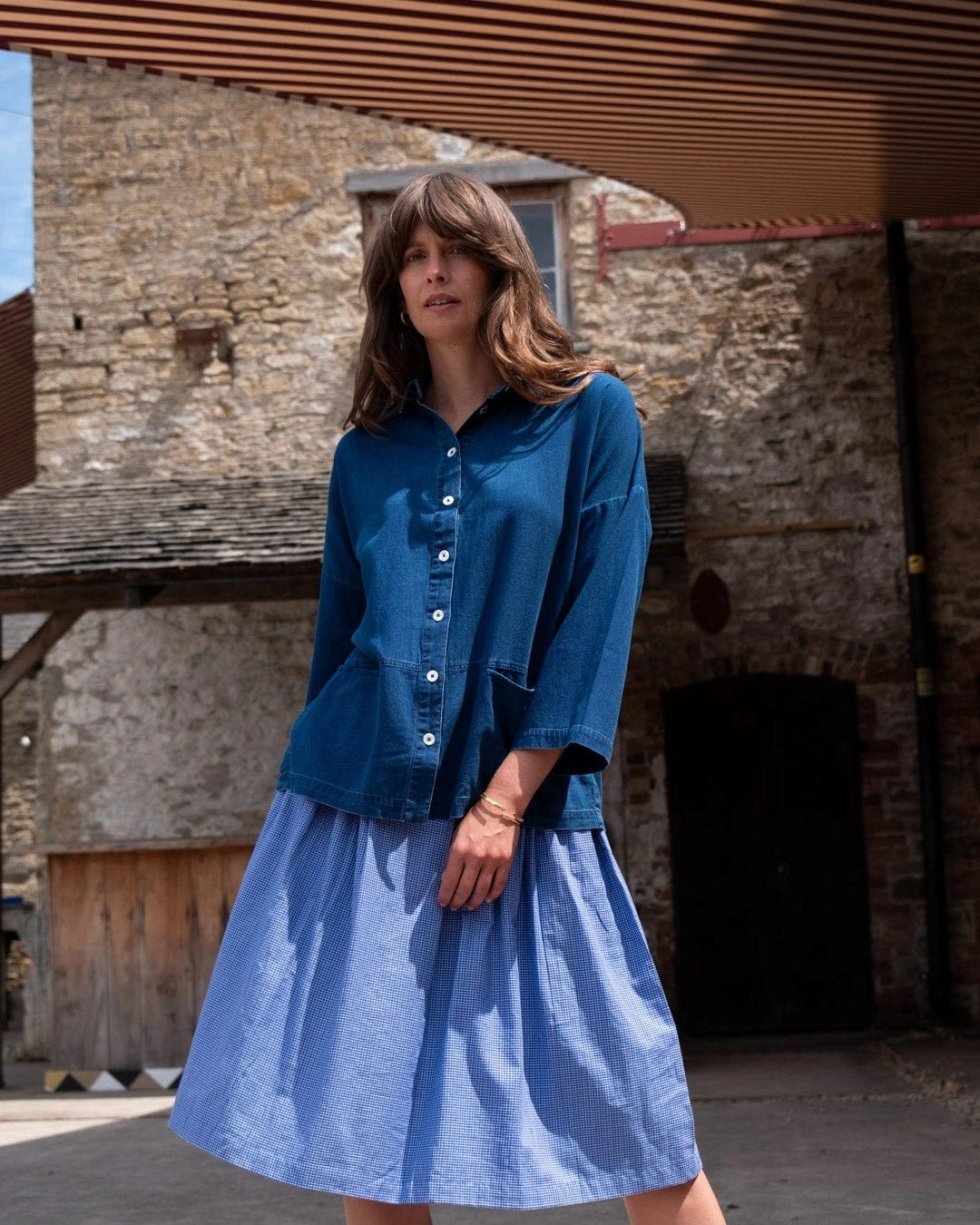 Anya Women's Cotton Blouse | Textured Denim
