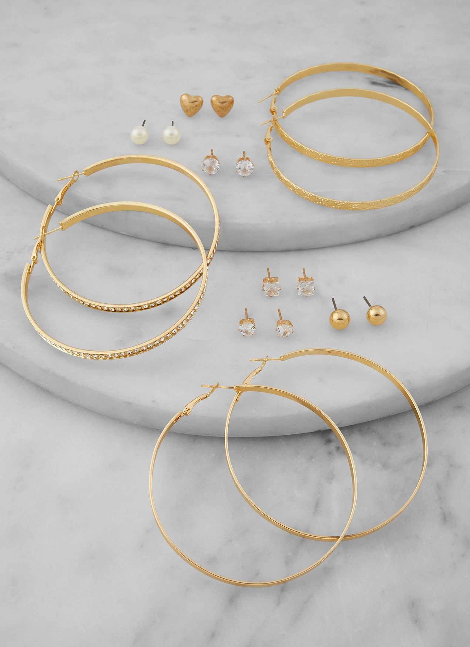 Assorted Stud and Textured Hoop Earring Set of 9