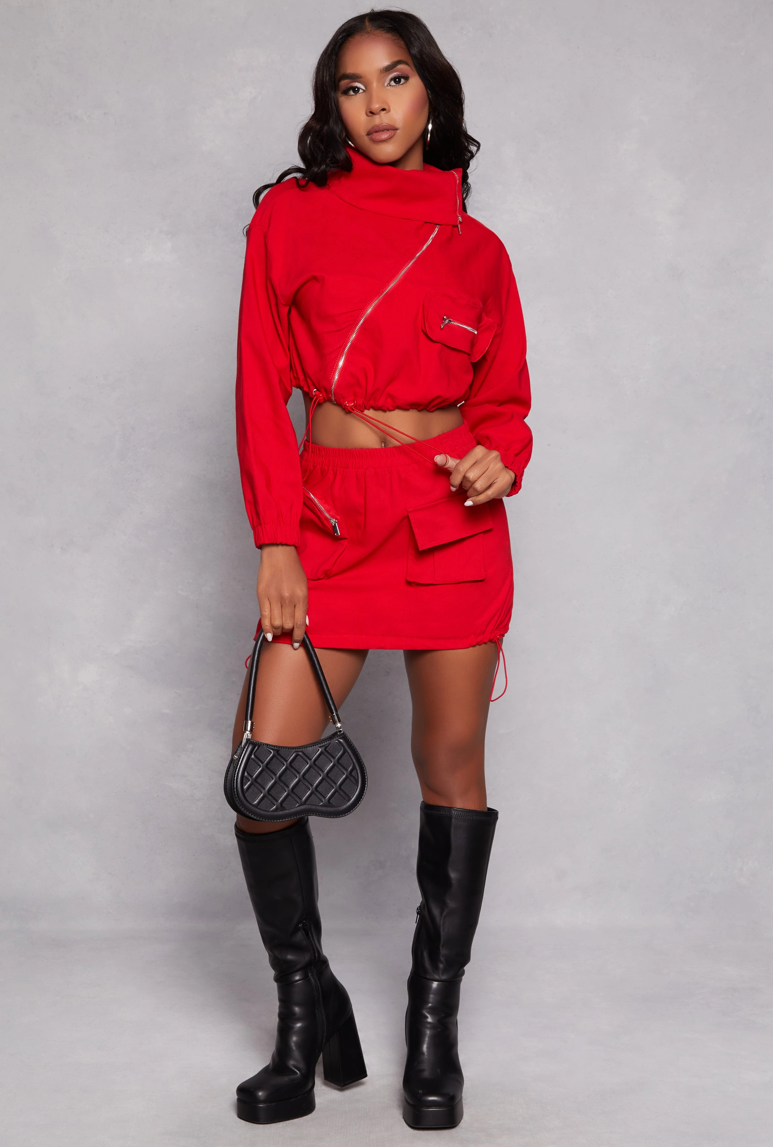 Asymmetrical Zip Front Cropped Jacket