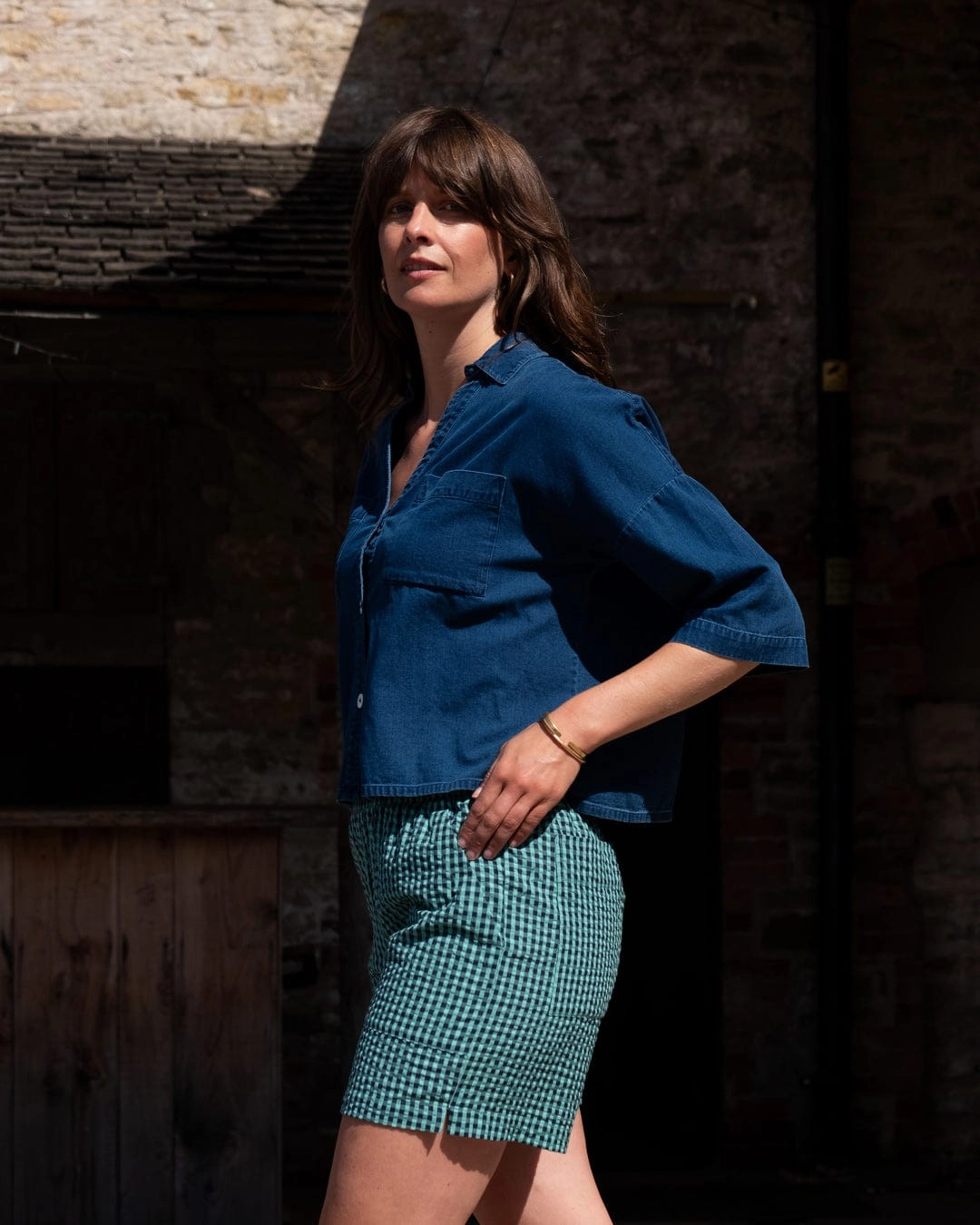 Ava Women's Cotton Blouse | Textured Denim