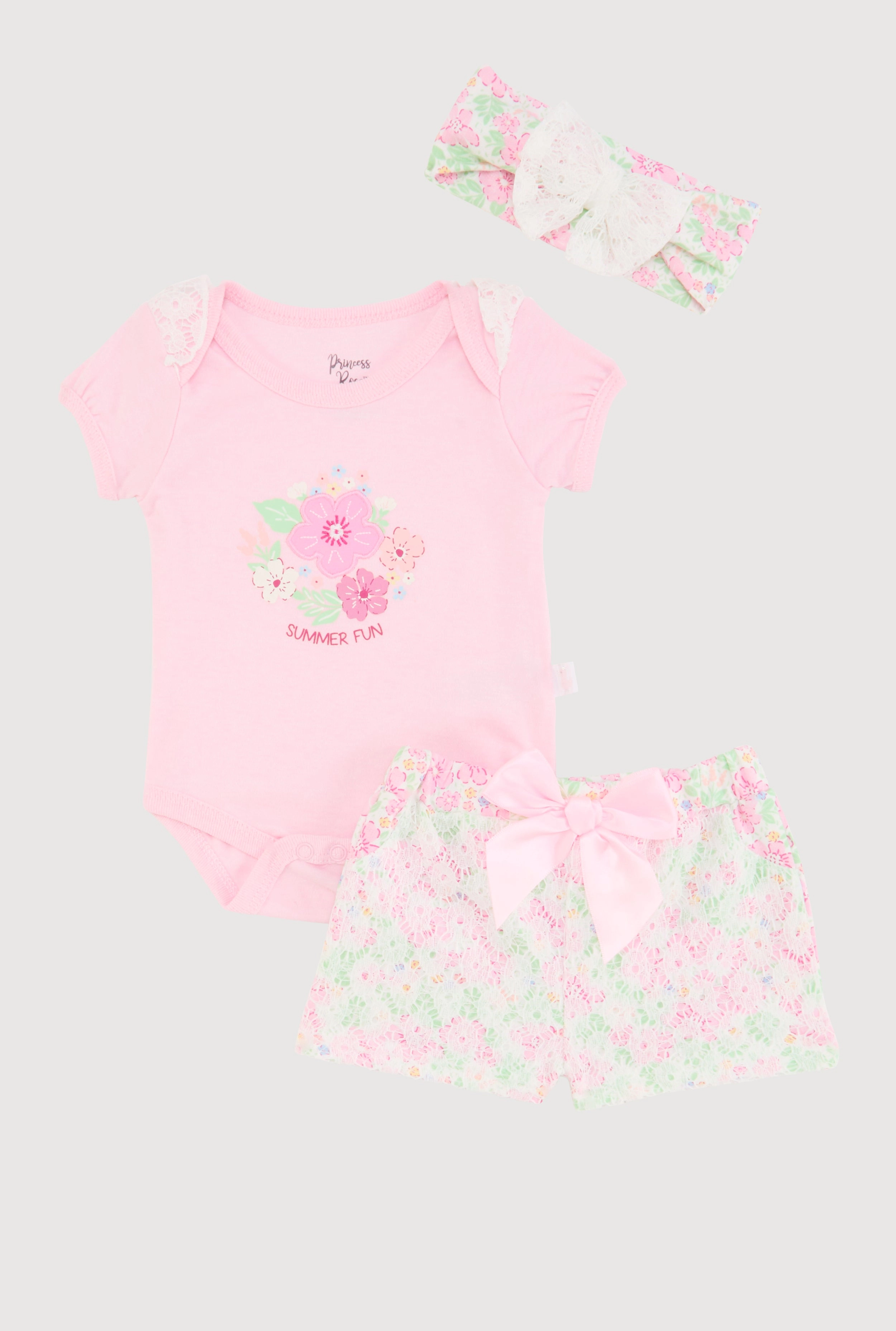 Baby Girls 0-9M Summer Fun Crochet Detail Graphic Bodysuit and Shorts