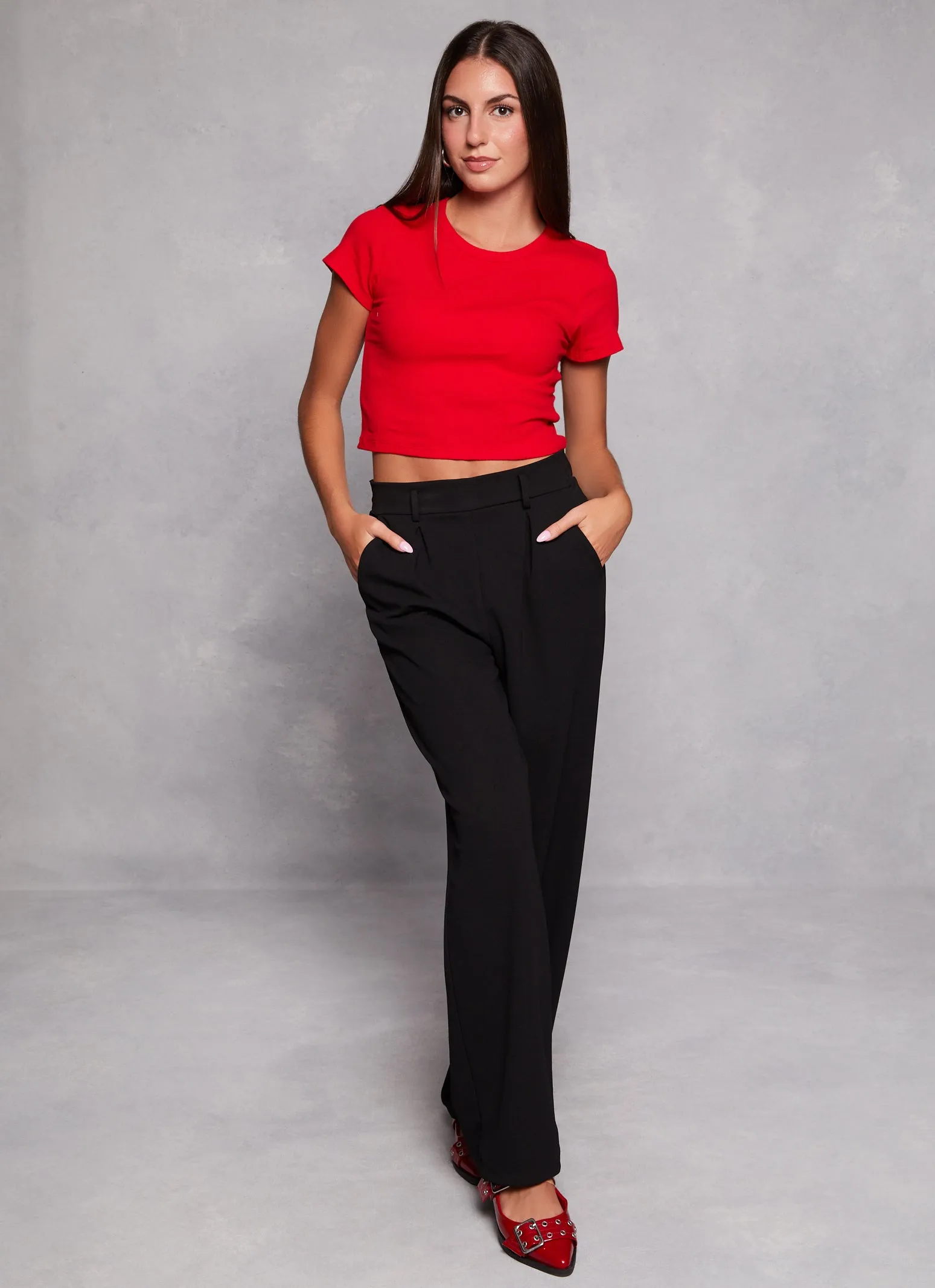 Basic Ribbed Knit Cropped Tee
