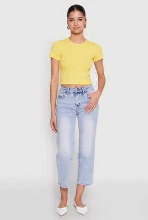 Basic Ribbed Knit Cropped Tee