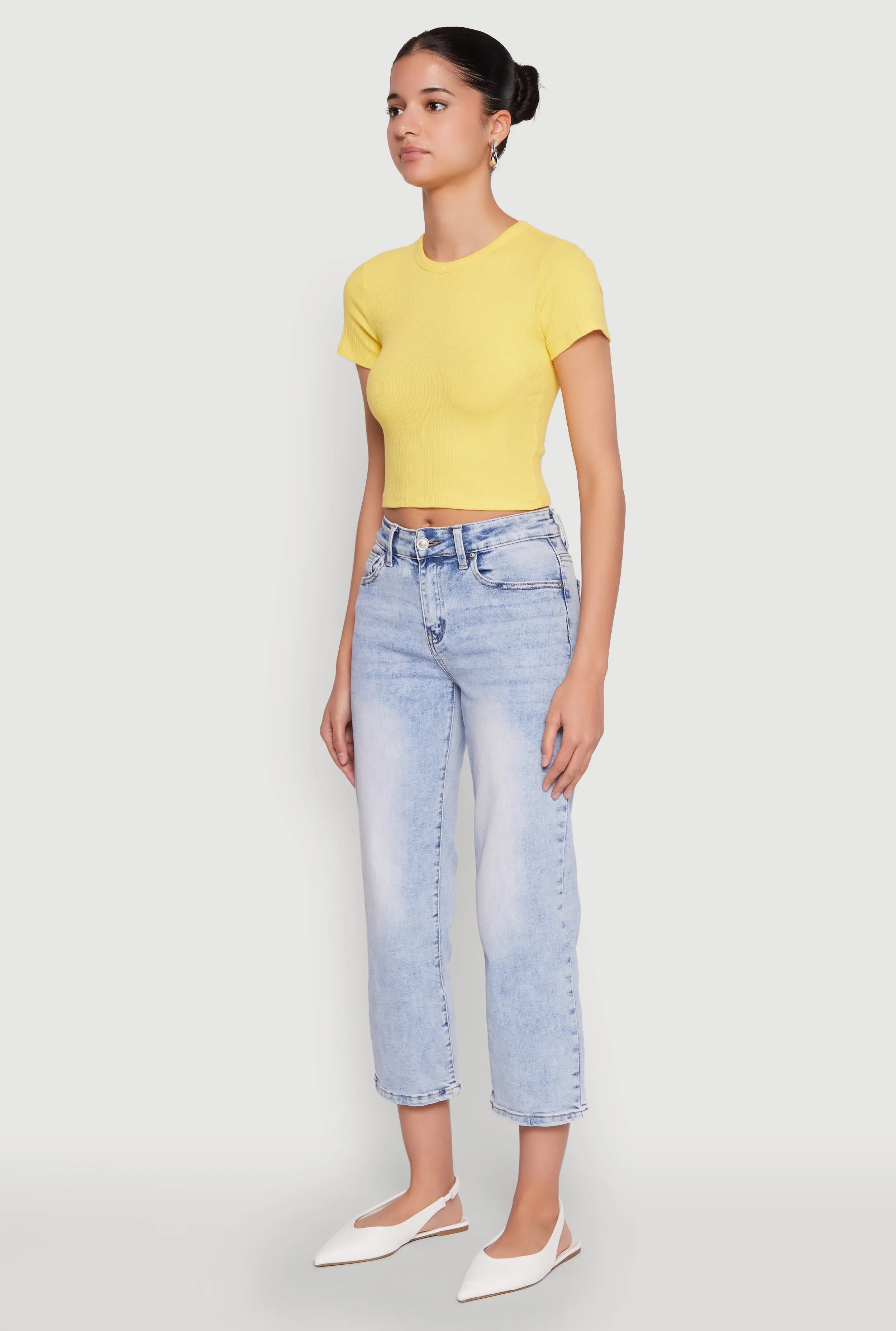 Basic Ribbed Knit Cropped Tee