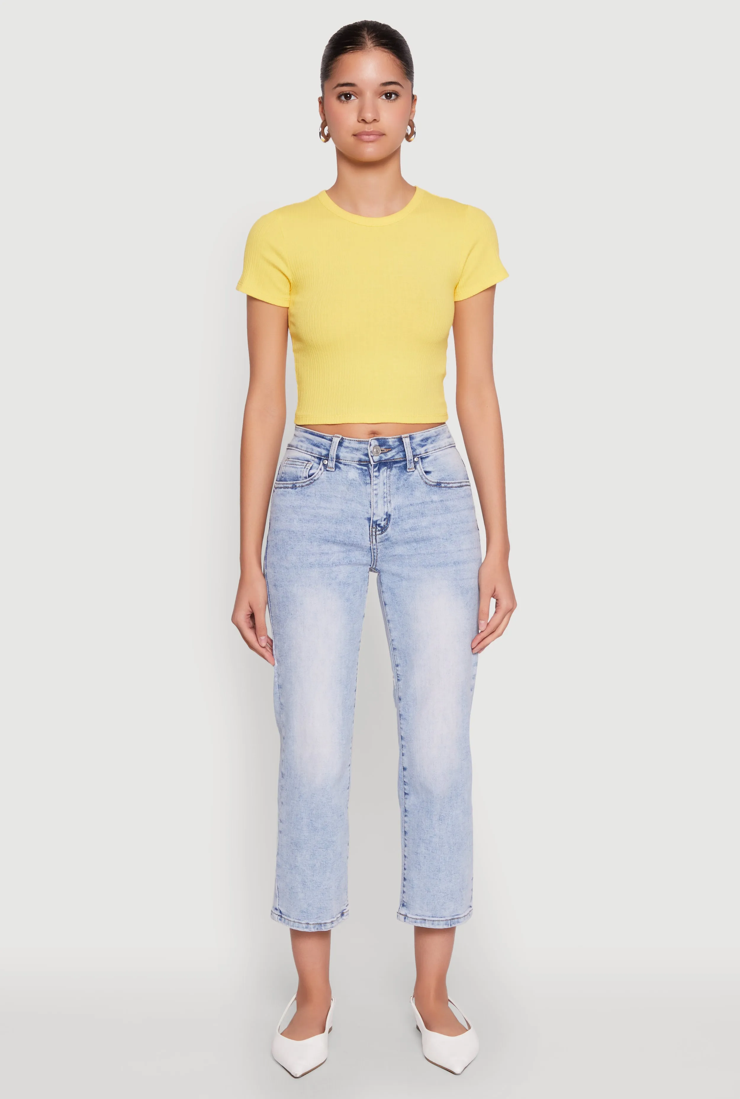 Basic Ribbed Knit Cropped Tee