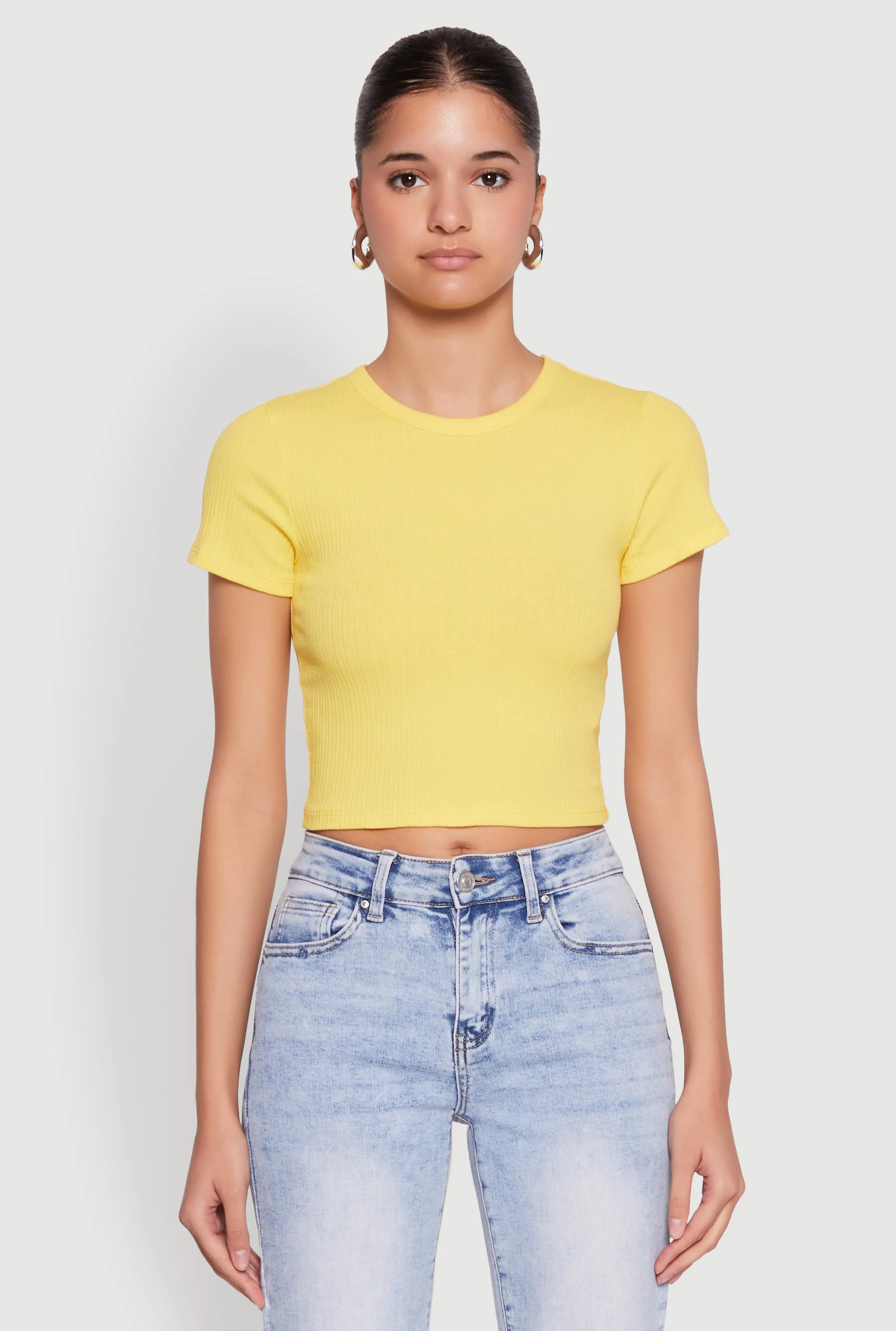 Basic Ribbed Knit Cropped Tee