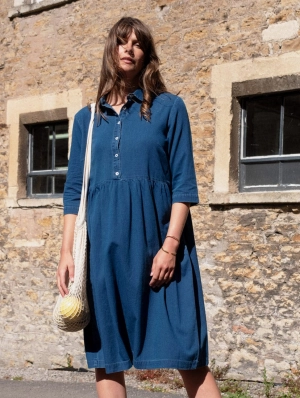 Bea Women's Cotton Shirt Dress | Textured Denim