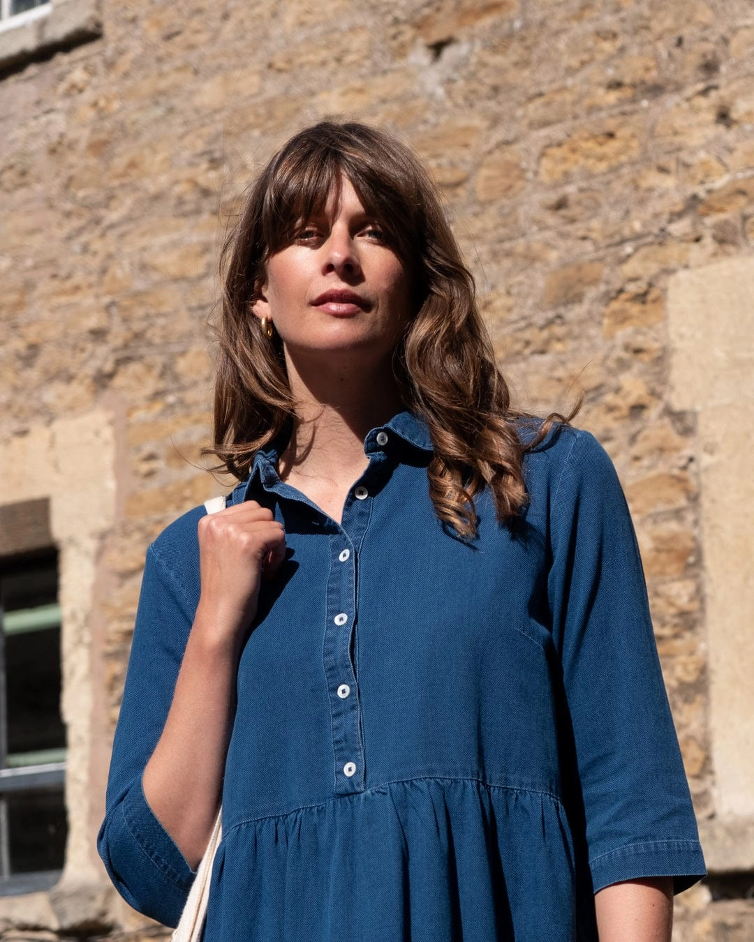 Bea Women's Cotton Shirt Dress | Textured Denim