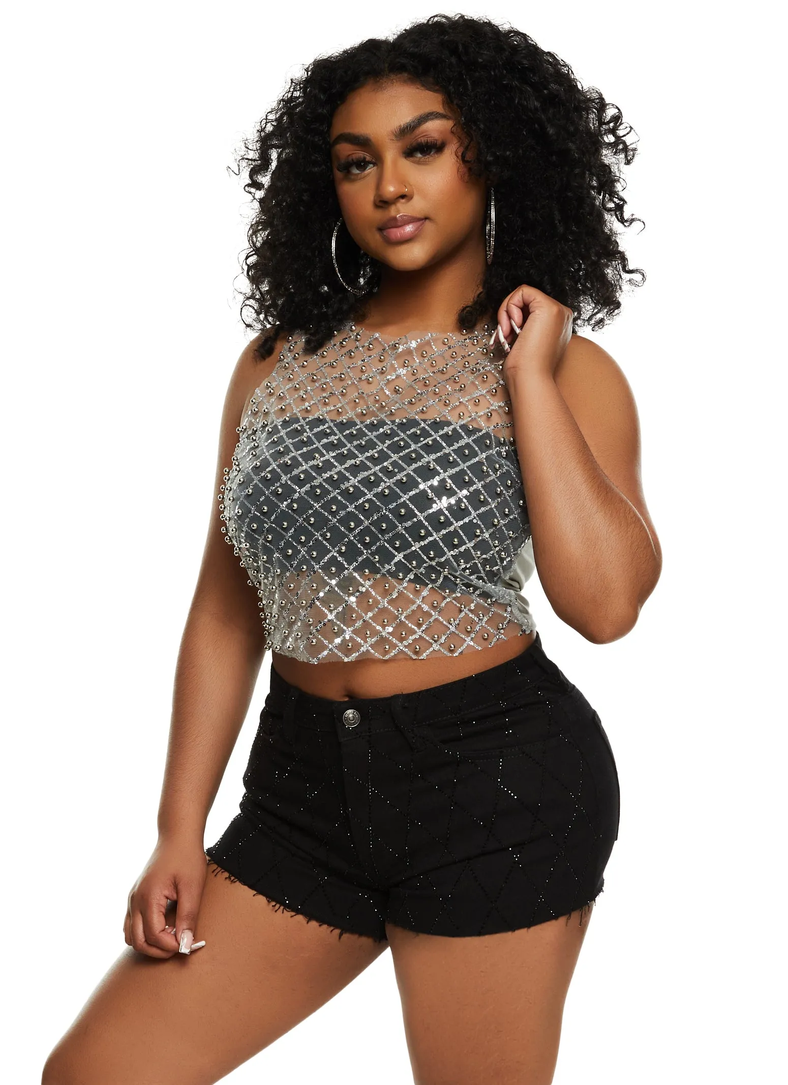 Beaded Mesh Tank Top