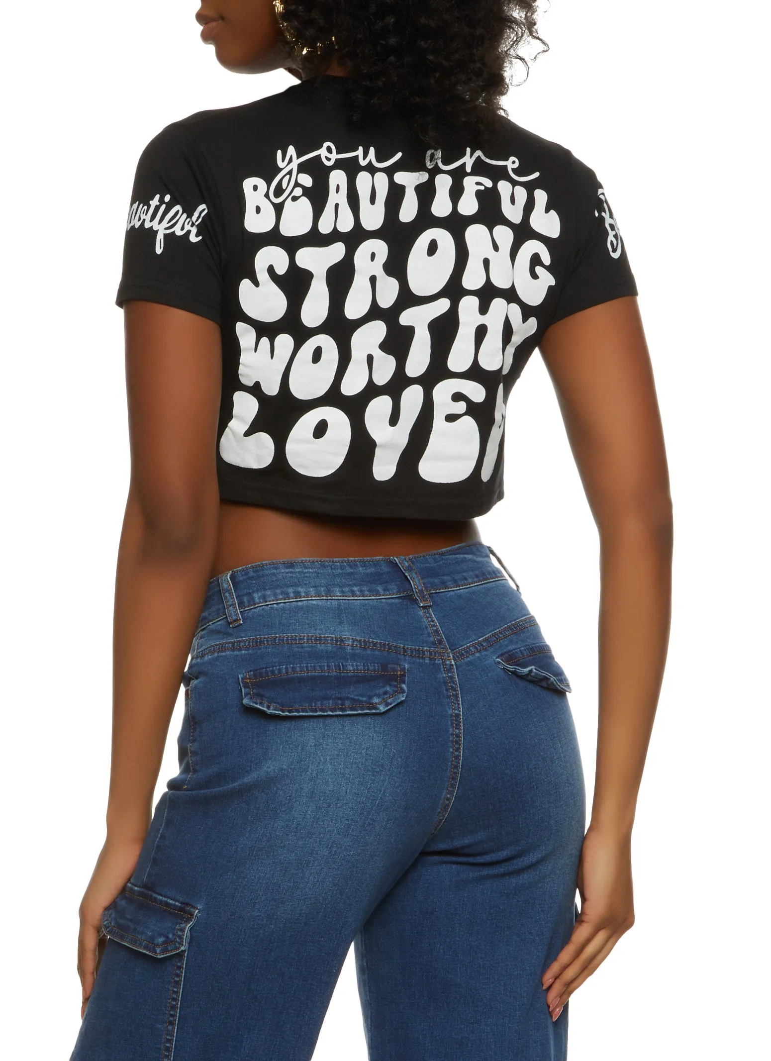 Beautiful Positive Vibes Only Sequin Graphic Top