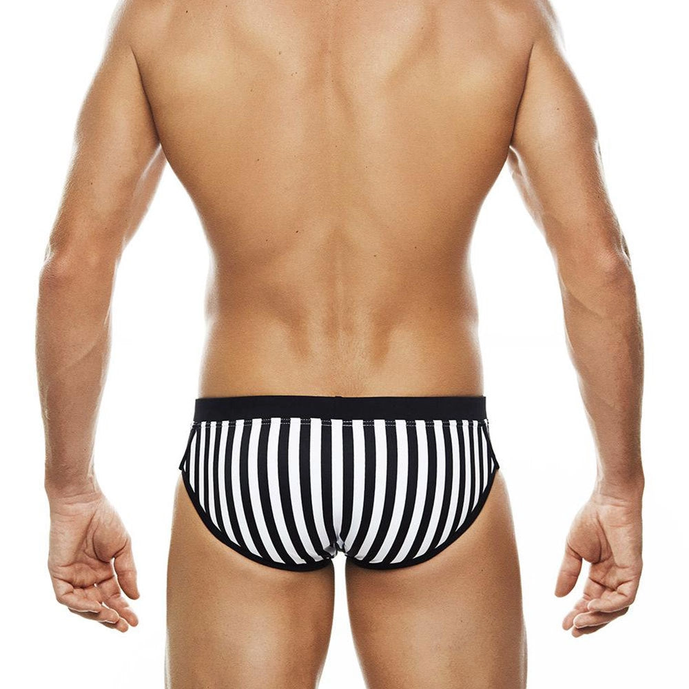 Black And White Striped Briefs Swim Shorts