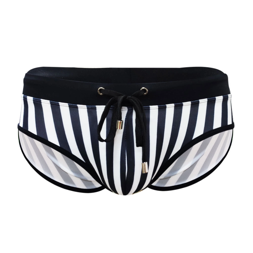 Black And White Striped Briefs Swim Shorts