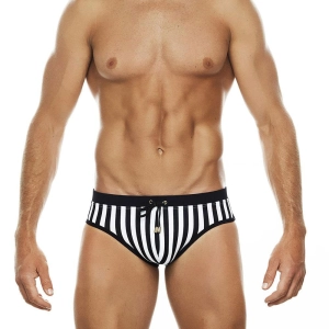 Black And White Striped Briefs Swim Shorts