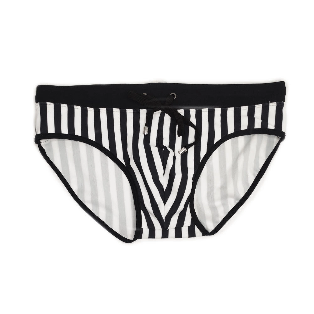 Black And White Striped Briefs Swim Shorts