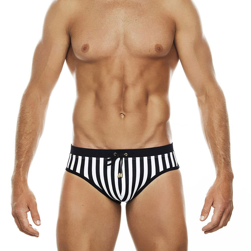 Black And White Striped Briefs Swim Shorts