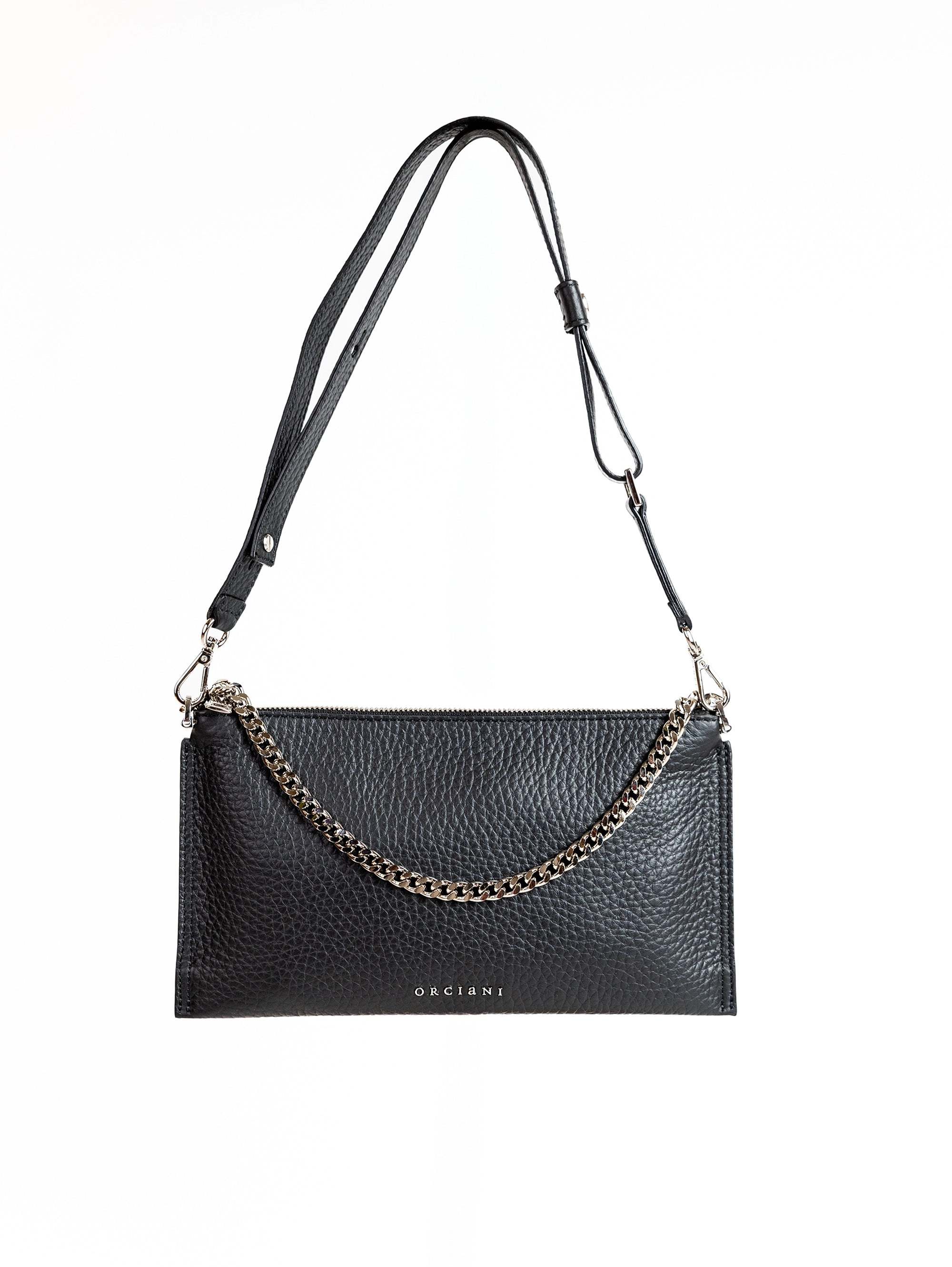 Black Hammered Leather Shoulder Bag