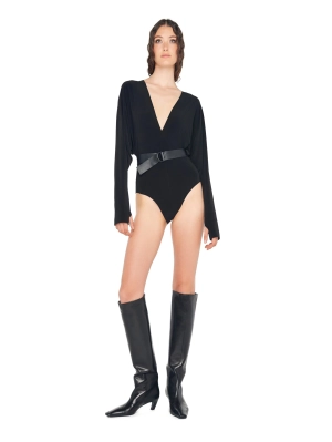 Black V-Neck Bodysuit