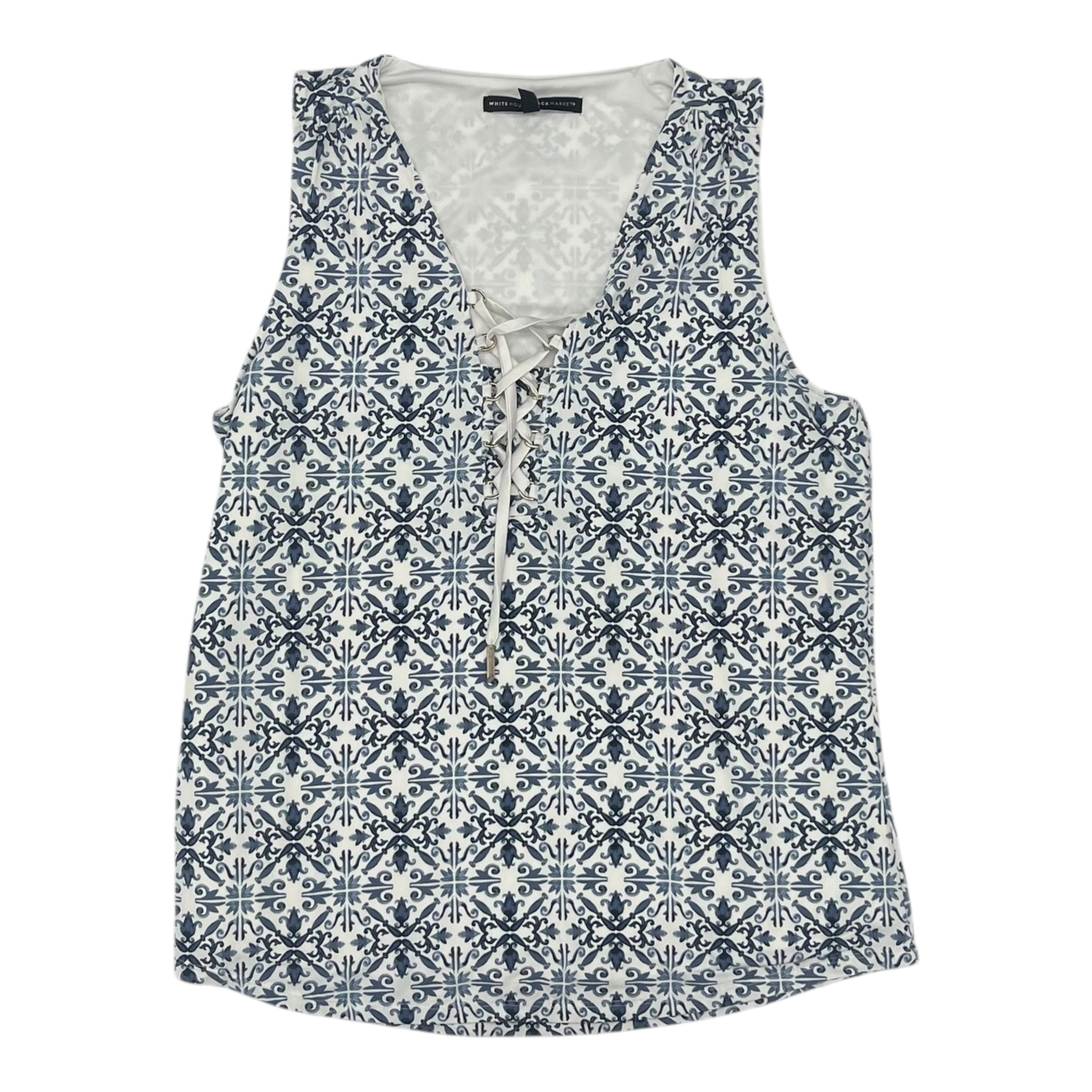 Blouse Sleeveless By White House Black Market In Blue & White, Size:L