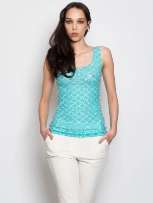 Blouse with Aqua Green Crystals