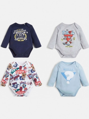 Blue Grey Multi Bodysuit 4-Piece Set (0-12m)