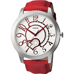 Casio Women's Watch - Day-Date Quartz White Dial Red Leather Strap | LTF112L-4A